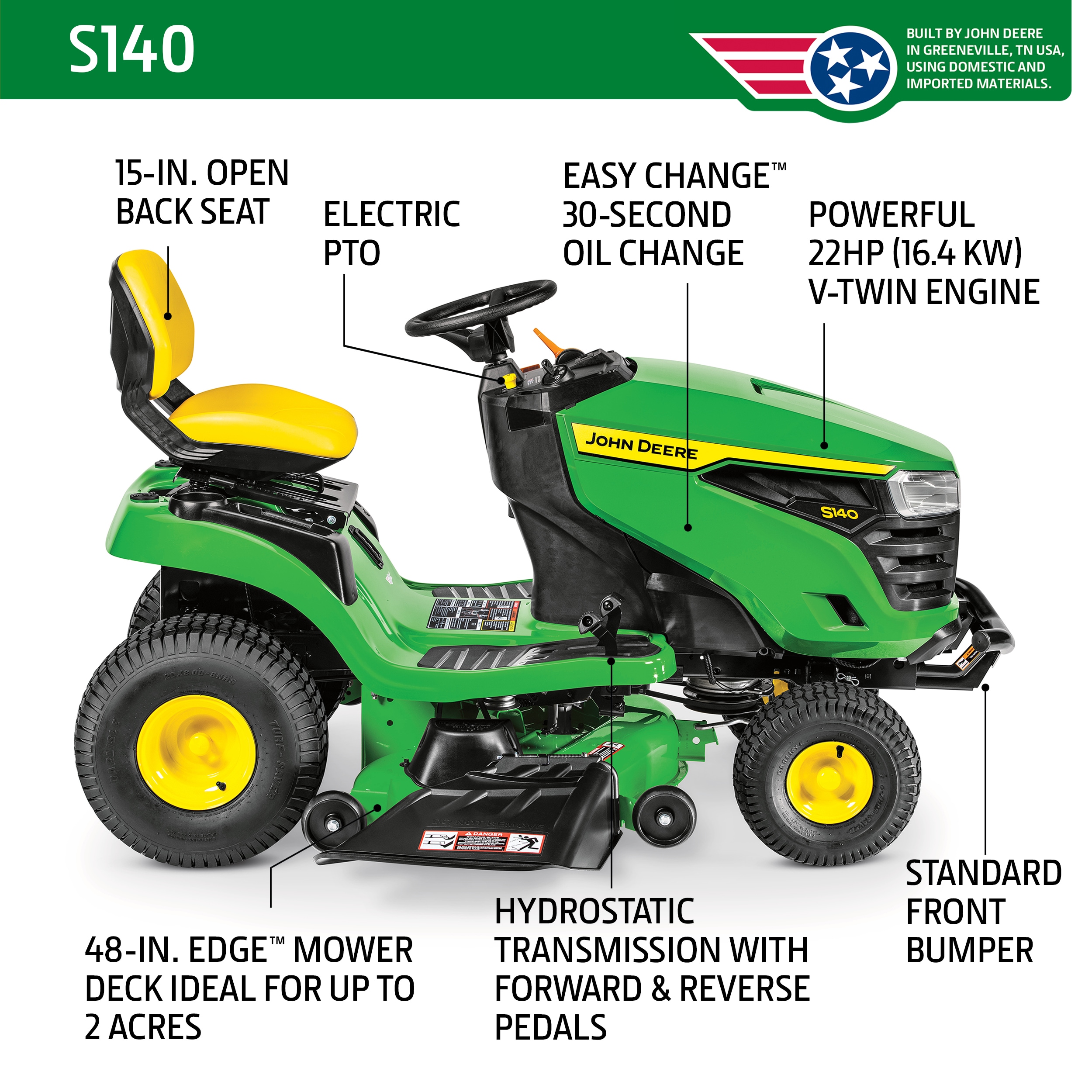 John Deere S140 48-in 22 -HP V-twin Gas Riding lawn mower