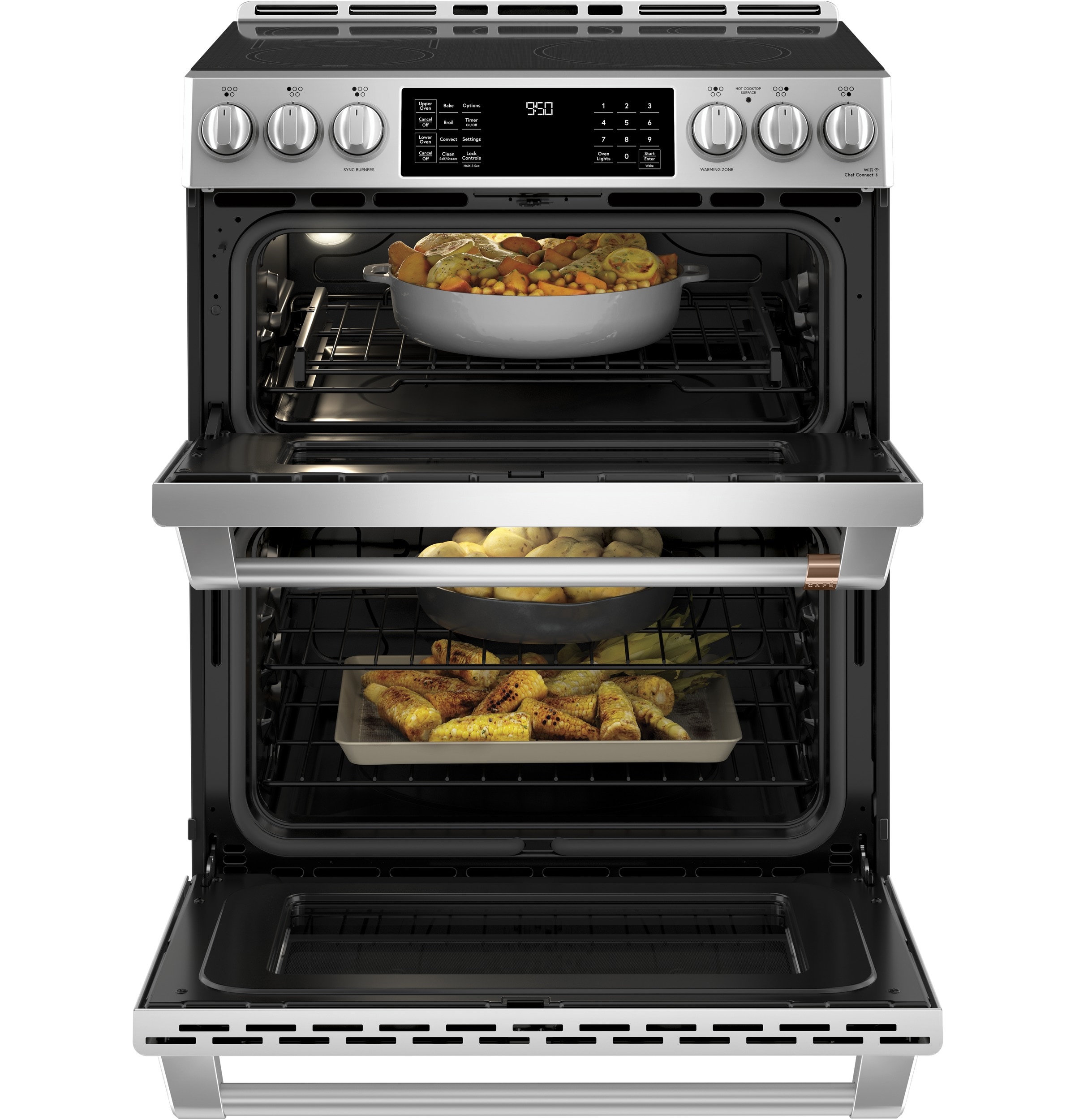 Cafe 30-in 5 Burners 7-cu ft 4.3-cu ft / 2.4-cu ft Air Fry Convection Oven Slide-in Double Induction Range (Stainless Steel)
