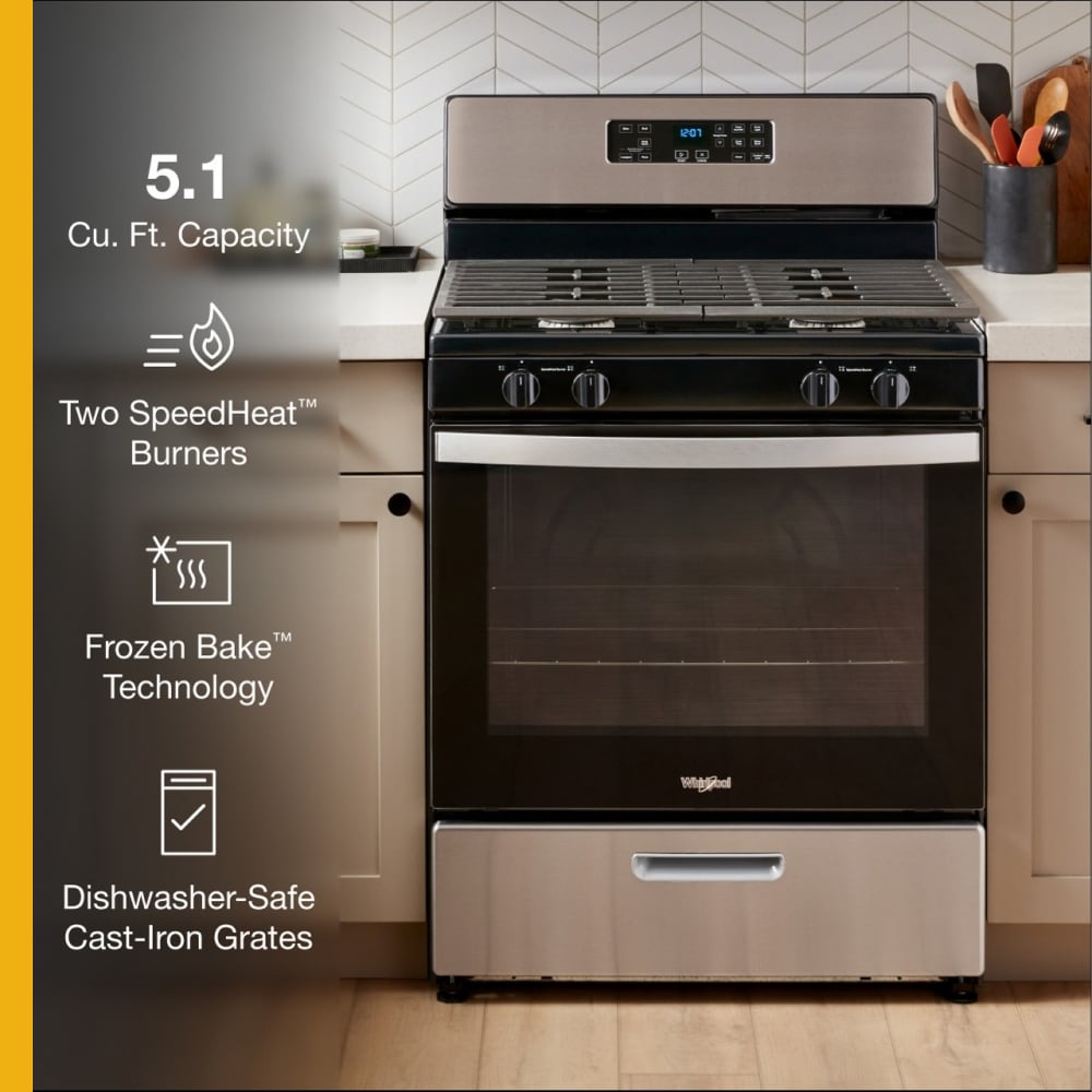 Whirlpool 30-in 4 burners 5.1-cu ft Freestanding Natural Gas Range ( Stainless Steel )