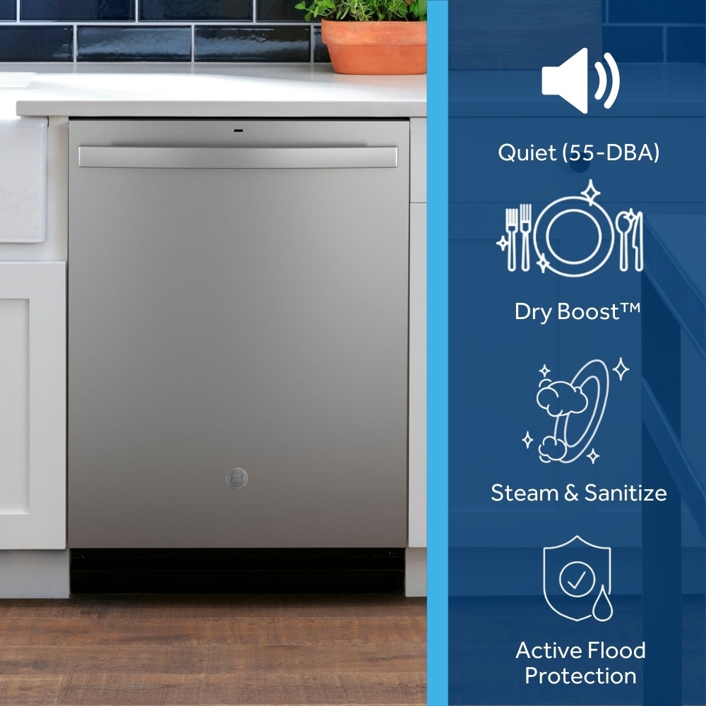 GE Dry Boost Top Control 24 in Built In Dishwasher Fingerprint Resistant Stainless Steel ENERGY STAR 55 dBA