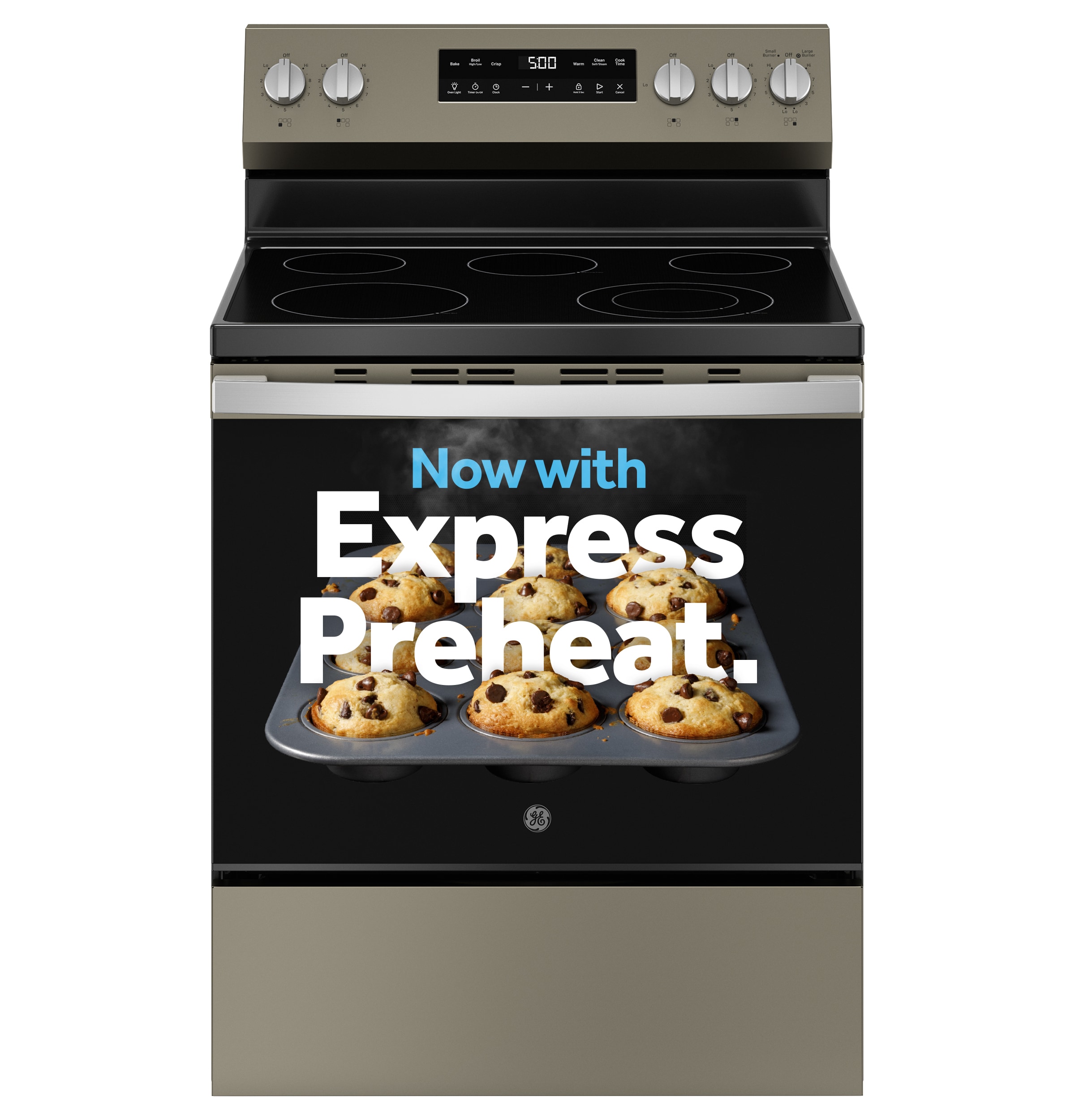 GE Crisp Mode 30-in Glass Top 5 burners 5.3-cu ft Freestanding Electric Range ( Slate )