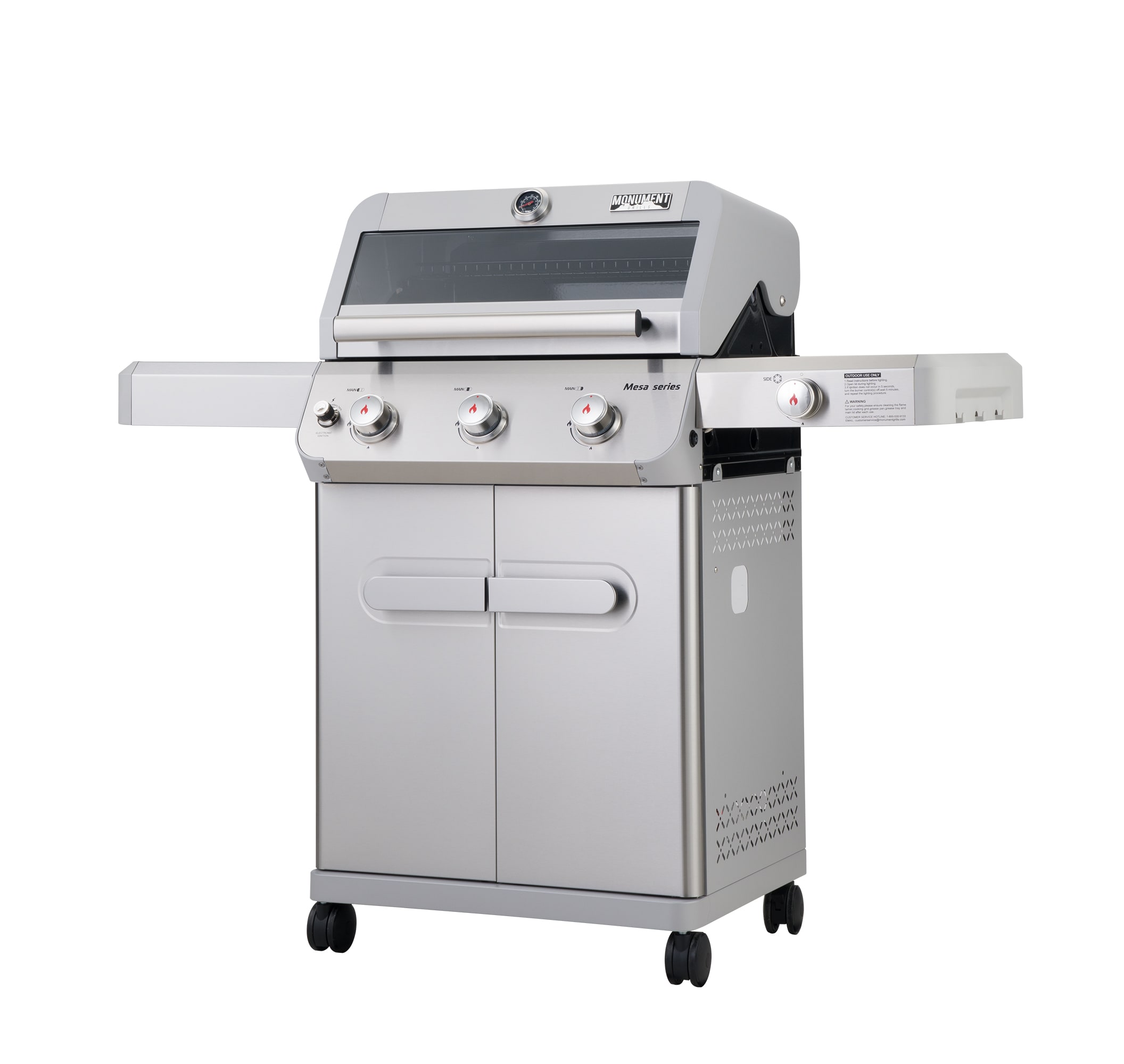 Monument Mesa 305 Stainless Steel 3 -Burner Liquid Propane Gas Grill 1 -Side Burner