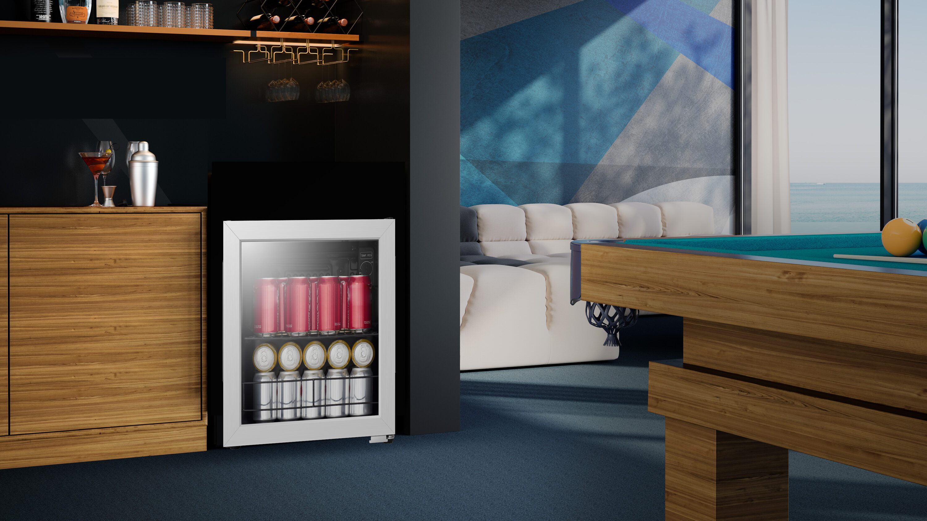 Hisense 17.5-in W 48 -Can Capacity Silver Freestanding Indoor Beverage Refrigerator with Glass Door