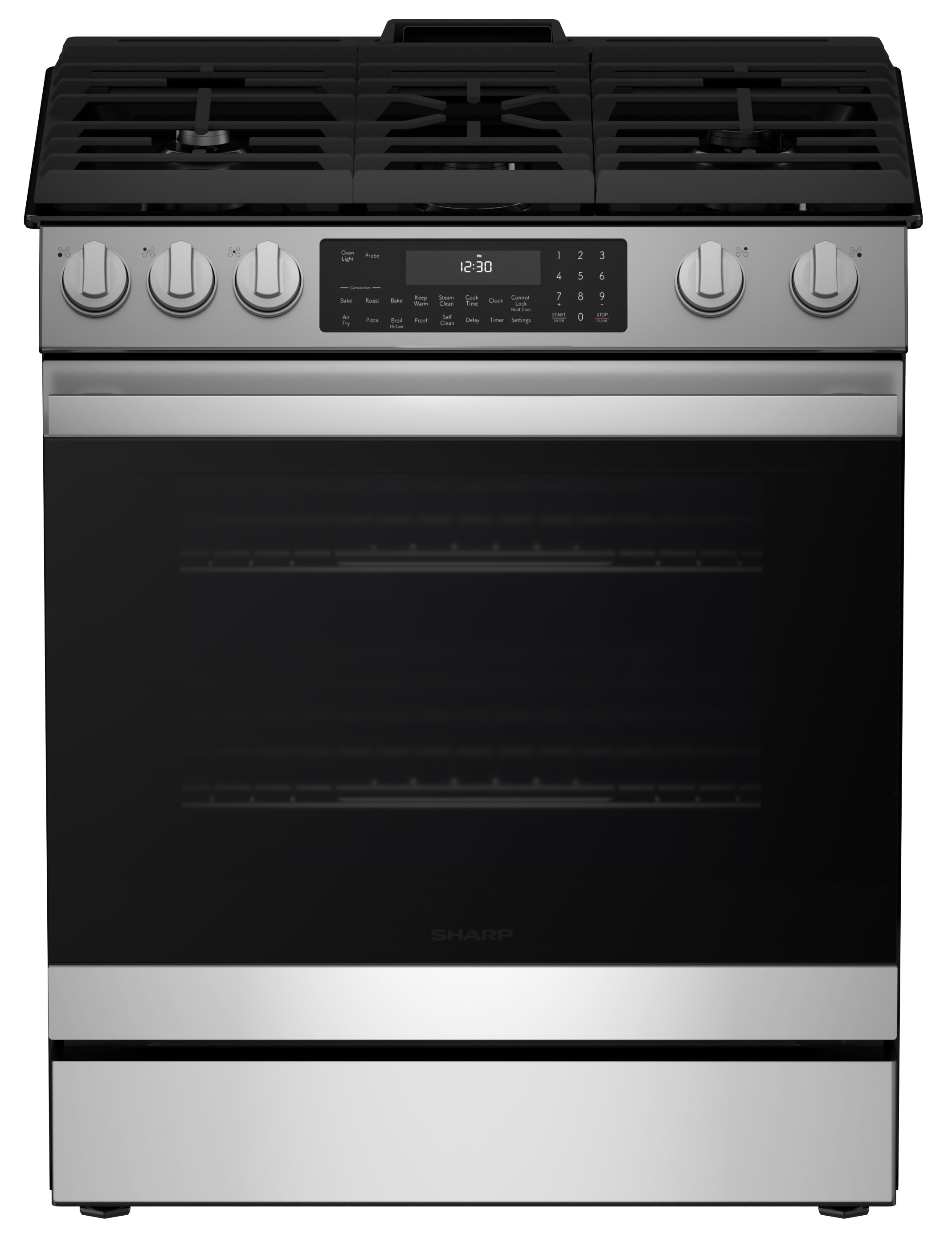 Sharp 30-in 5 burners 6.1-cu ft Air Fry Convection Oven Slide-In Natural Gas Range ( Stainless Steel )