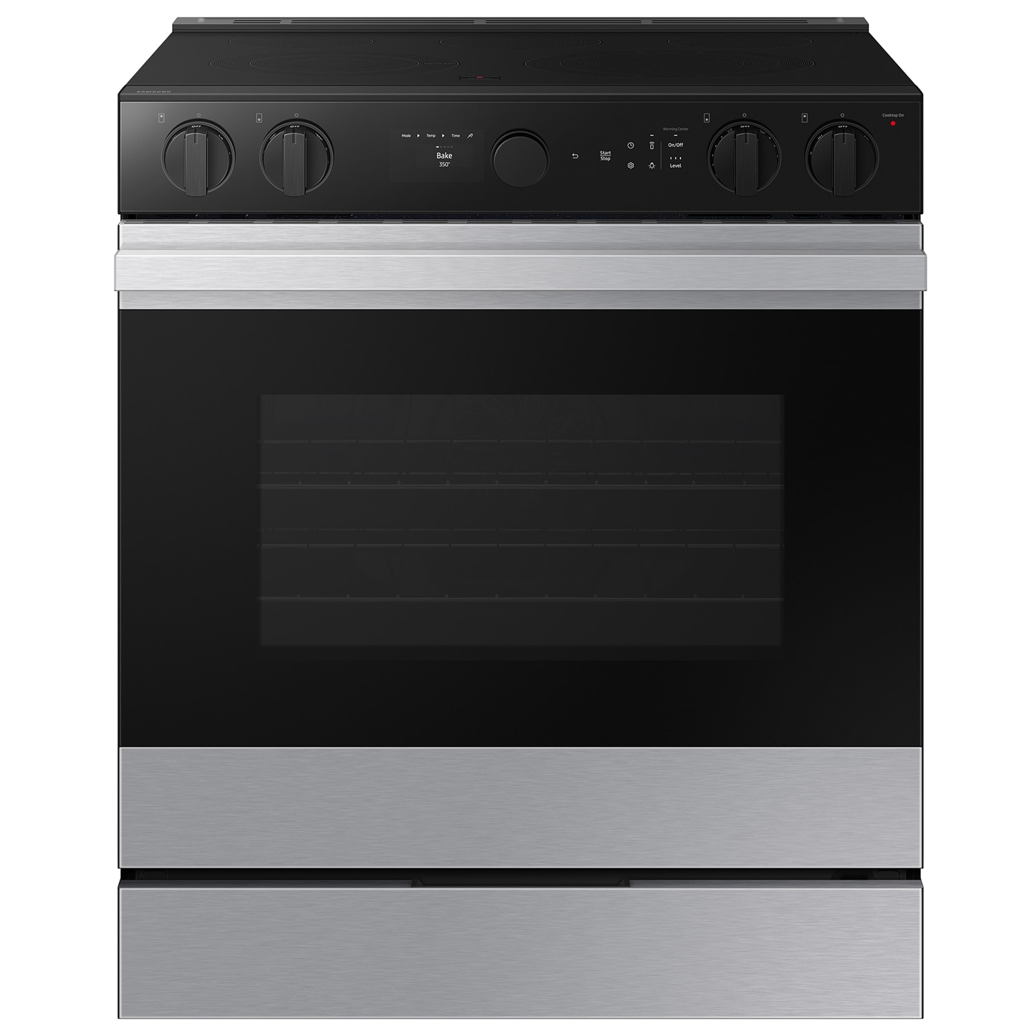 Samsung 30-in Glass Top 5 burners 6.3-cu ft Air Fry Convection Oven Slide-In Electric Range ( Stainless Steel )