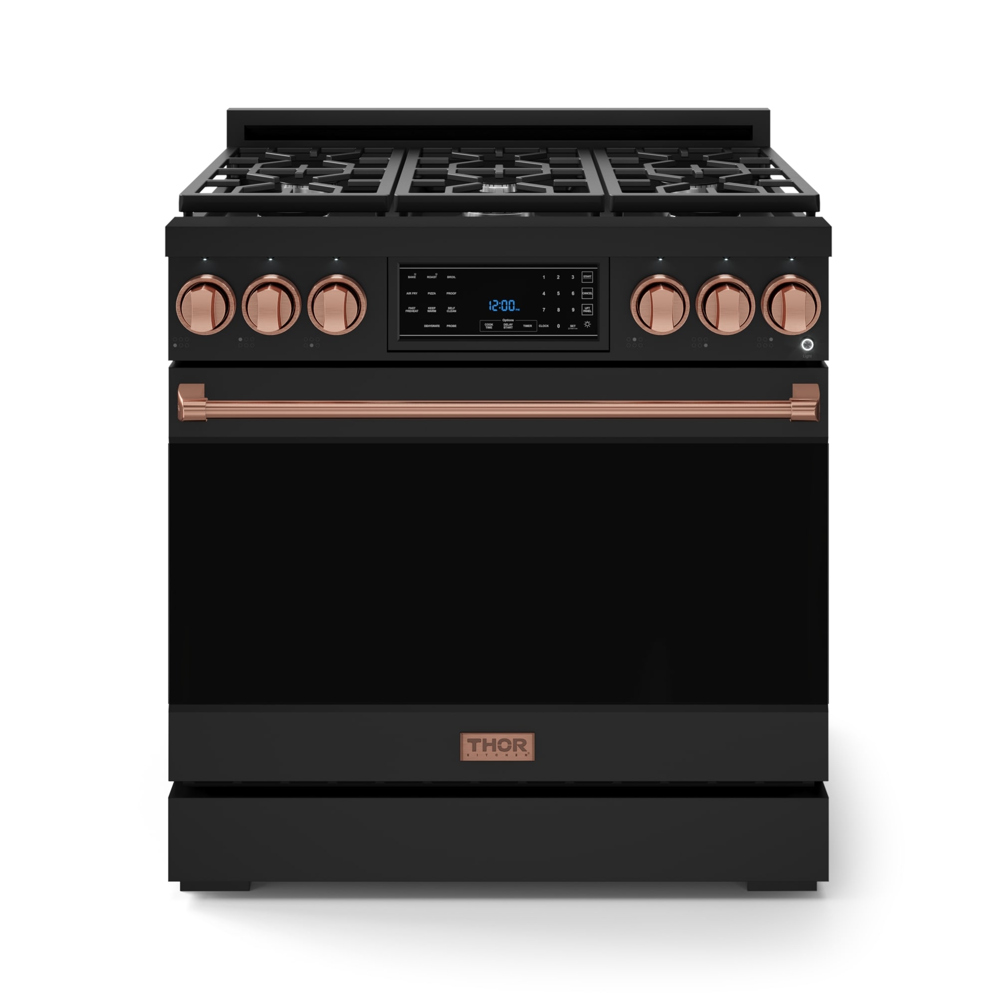Thor Kitchen Gordon Ramsay Series 36-in 6 burners 6-cu ft Air Fry Convection Oven Freestanding Liquid Propane Gas Range ( Matte Black with Rose Gold Accents )