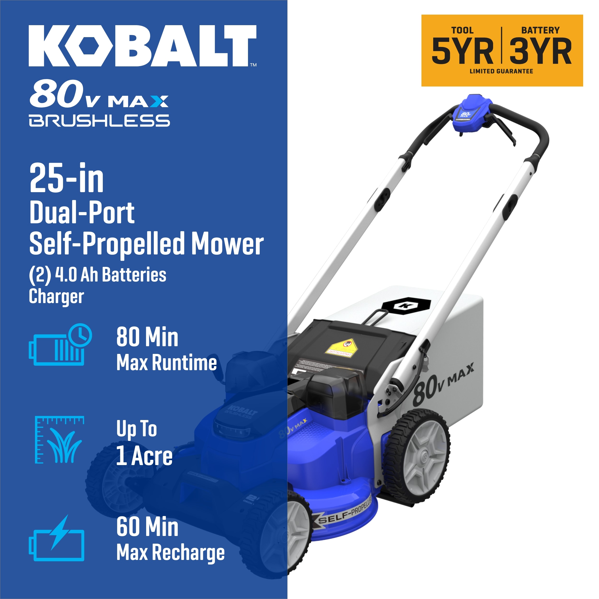 Kobalt 80-volt, 25-in Self Propelled Battery Walk Mower with (2) 4 Ah Batteries Included