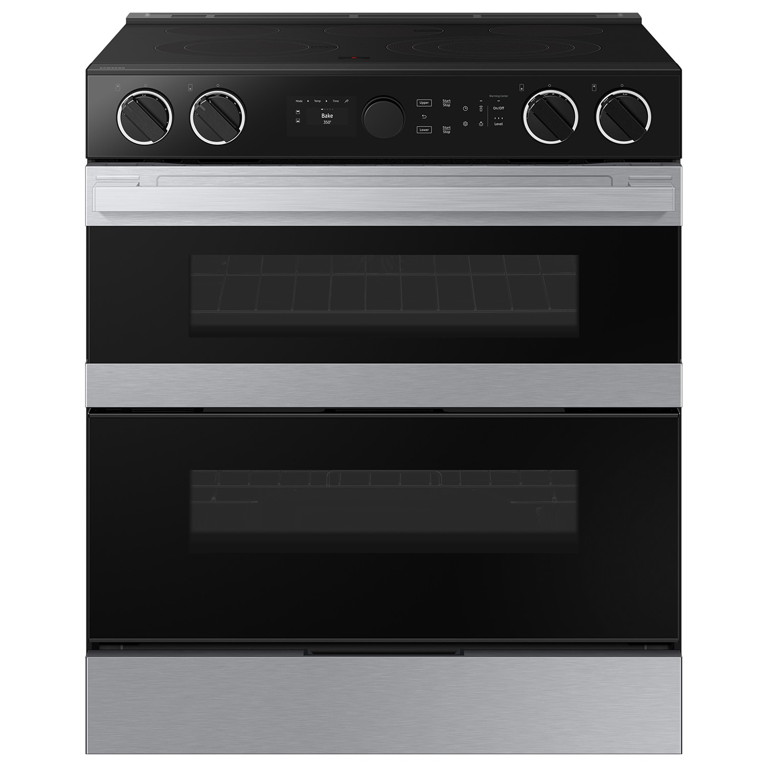 Samsung Bespoke 30-in Glass Top 5 burners 3.4-cu ft / 2.7-cu ft Air Fry Convection Oven Slide-In Double Oven Electric Range ( Stainless steel )