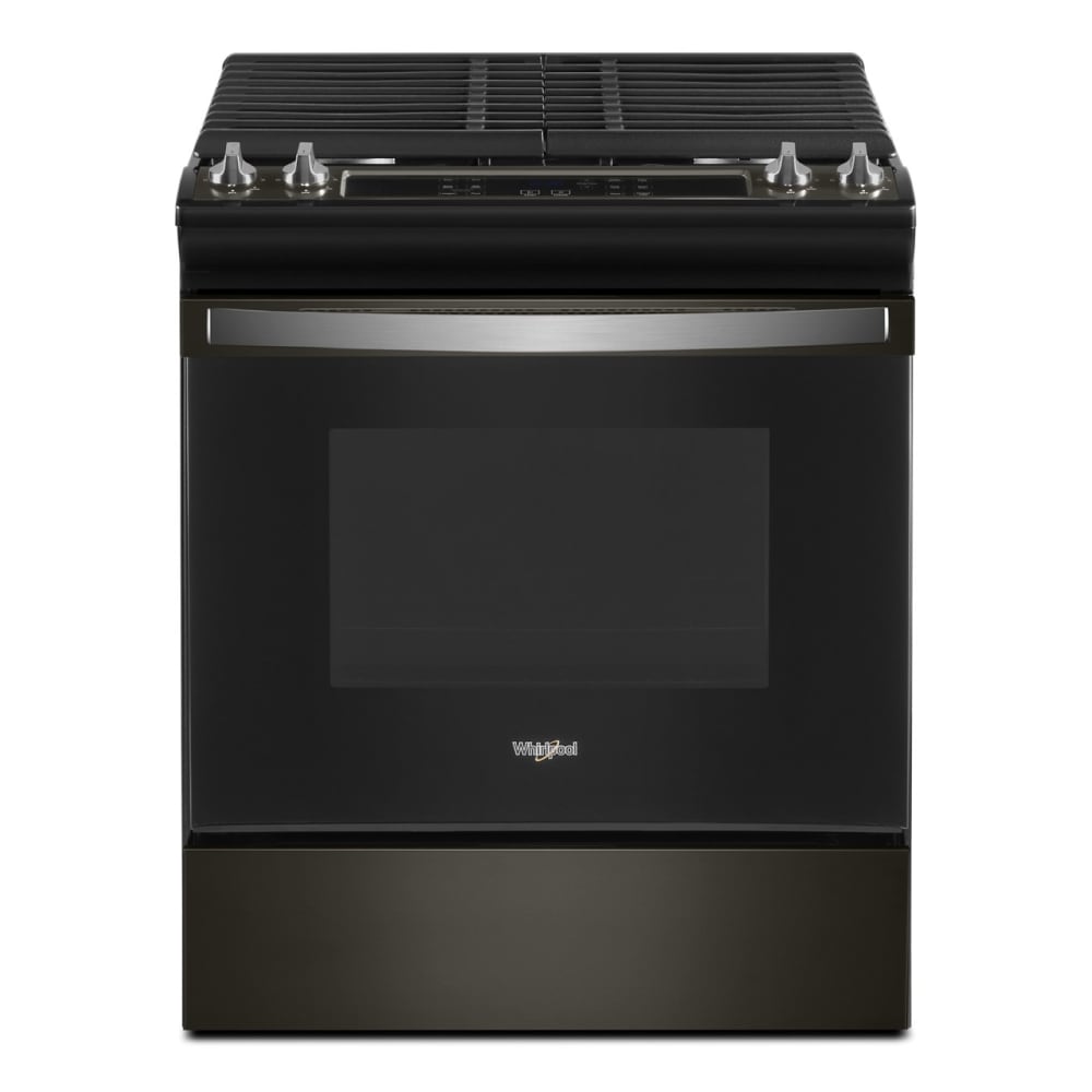 Whirlpool 30-in 4 burners 5-cu ft Slide-In Natural Gas Range ( Fingerprint Resistant Black Stainless Steel )