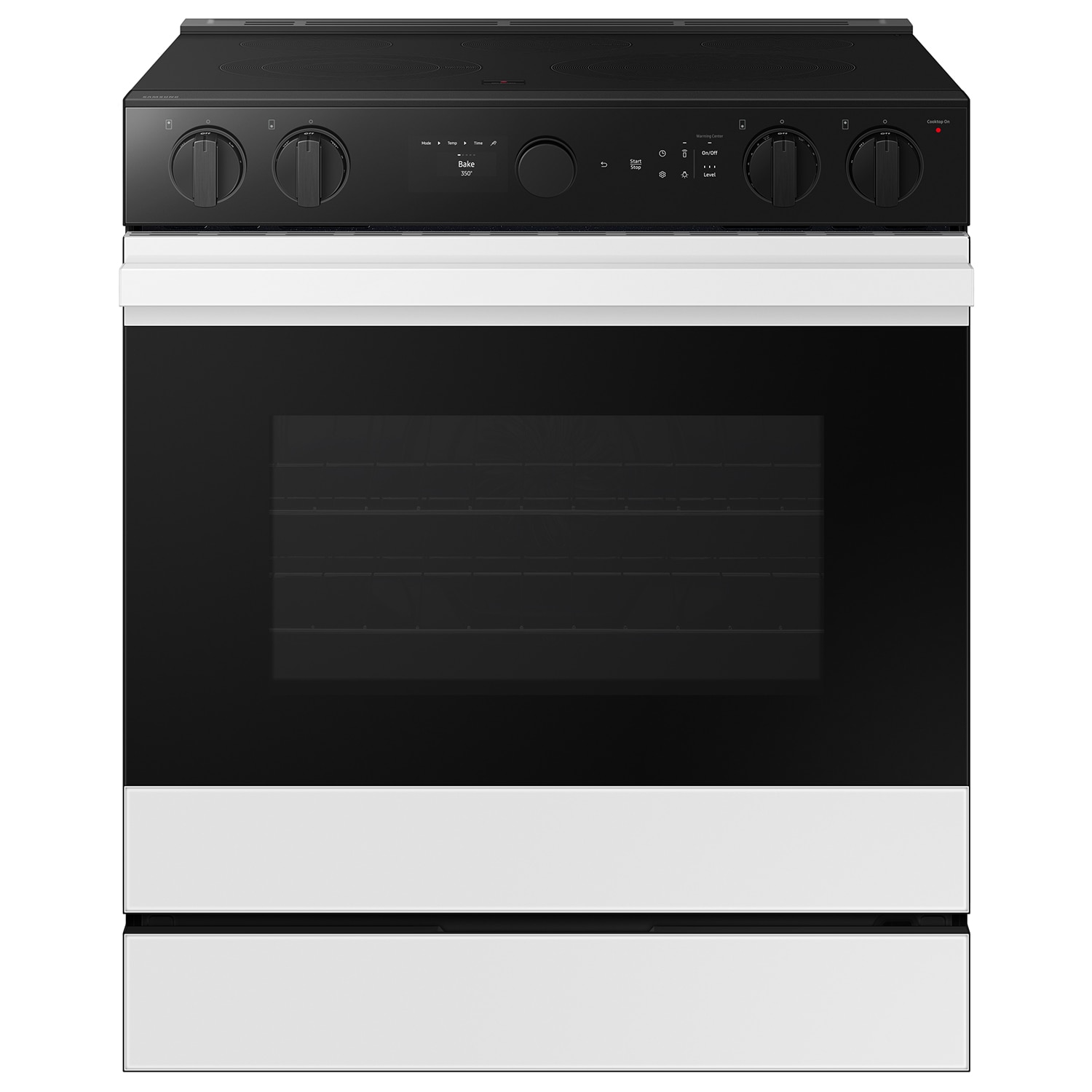 Samsung 30-in Glass Top 5 burners 6.3-cu ft Air Fry Convection Oven Slide-In Electric Range ( White Glass )