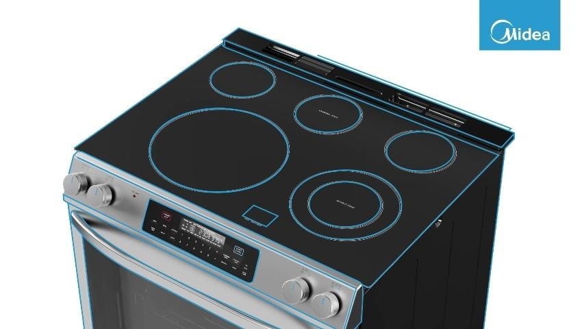 Midea 30-in Glass Top 5 burners 6.3-cu ft Slide-In Electric Range ( Stainless steel )