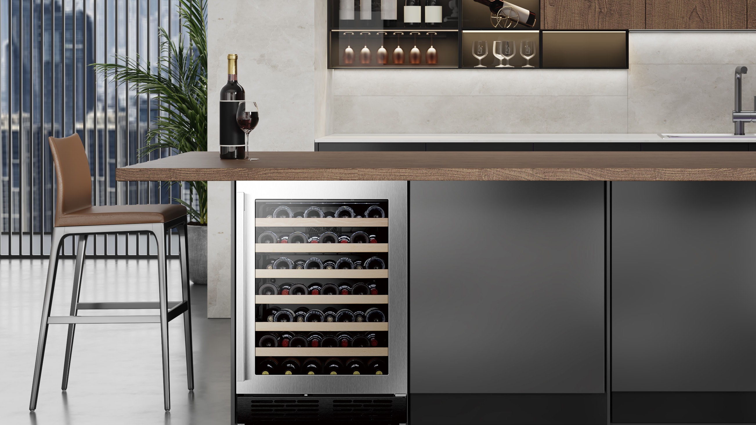 Hisense 23.4-in W 54 -Bottles Stainless steel Built-in/Freestanding Indoor Wine Cooler