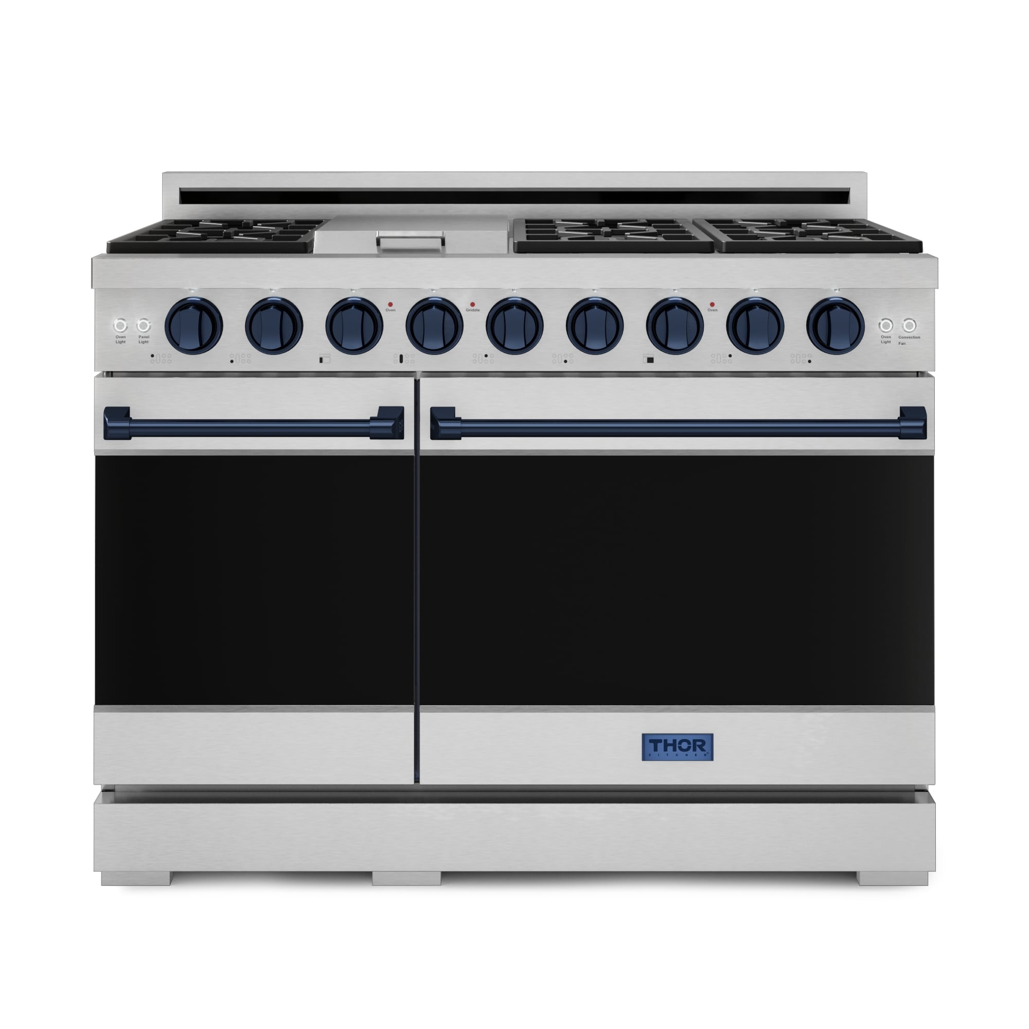 Thor Kitchen Gordon Ramsay Series 48-in 7 burners 4.6-cu ft / 2.2-cu ft Convection Oven Freestanding Liquid Propane Double Oven Gas Range ( Stainless Steel with Navy Blue Accents )