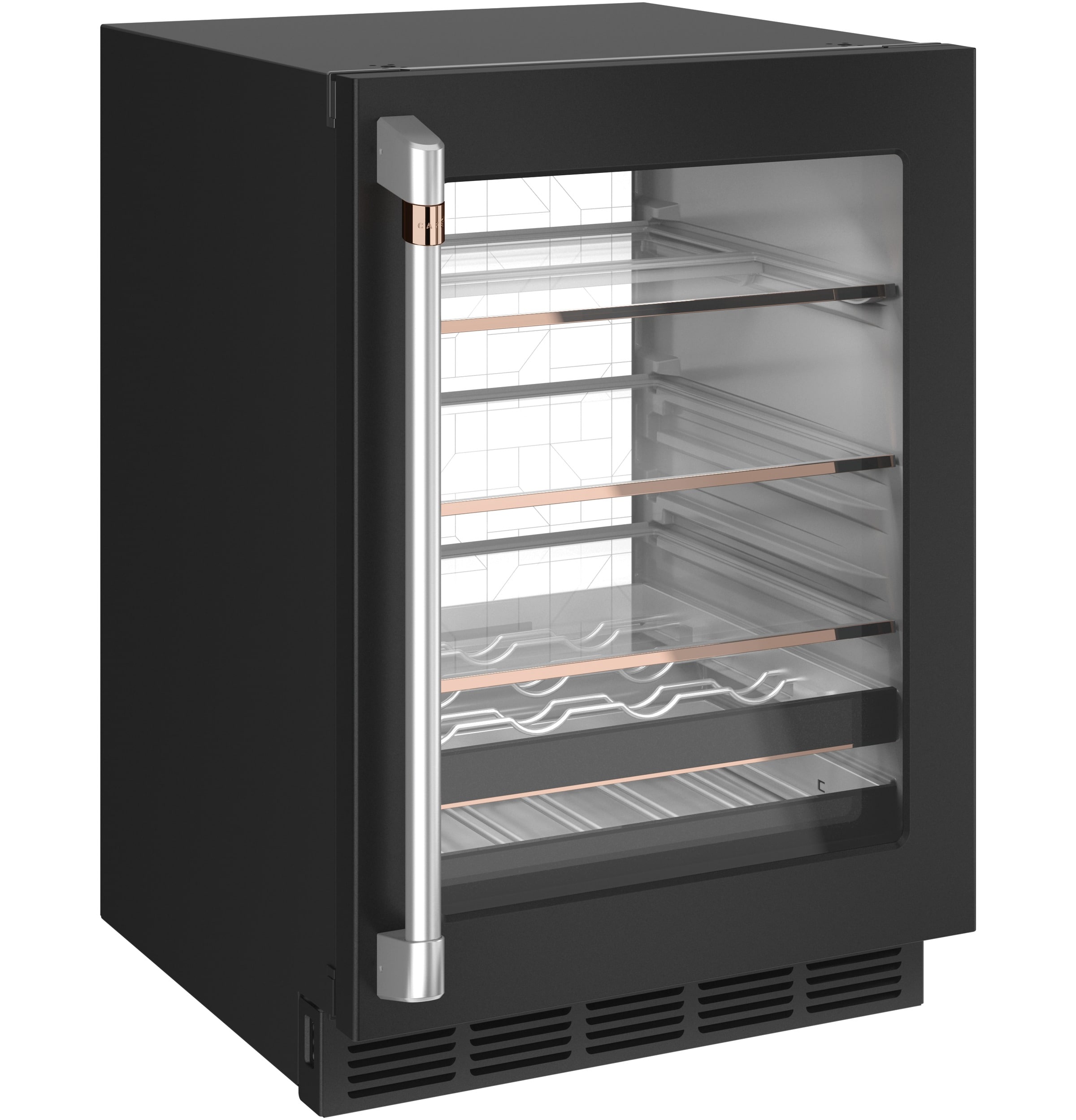Cafe 23.75-in W 126 -Can Capacity Matte Black with Brushed Stainless Handles Built-in/Freestanding Indoor Beverage Refrigerator with Glass Door