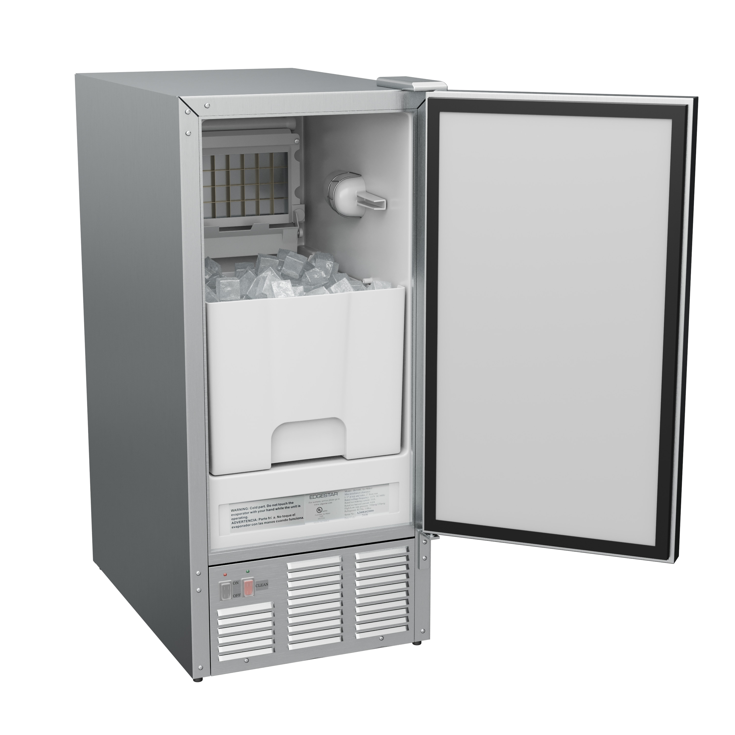 EdgeStar 15 Inch Wide 25 Lbs Capacity Built In Ice Maker with 50 Lbs Daily Ice Production Stainless Steel