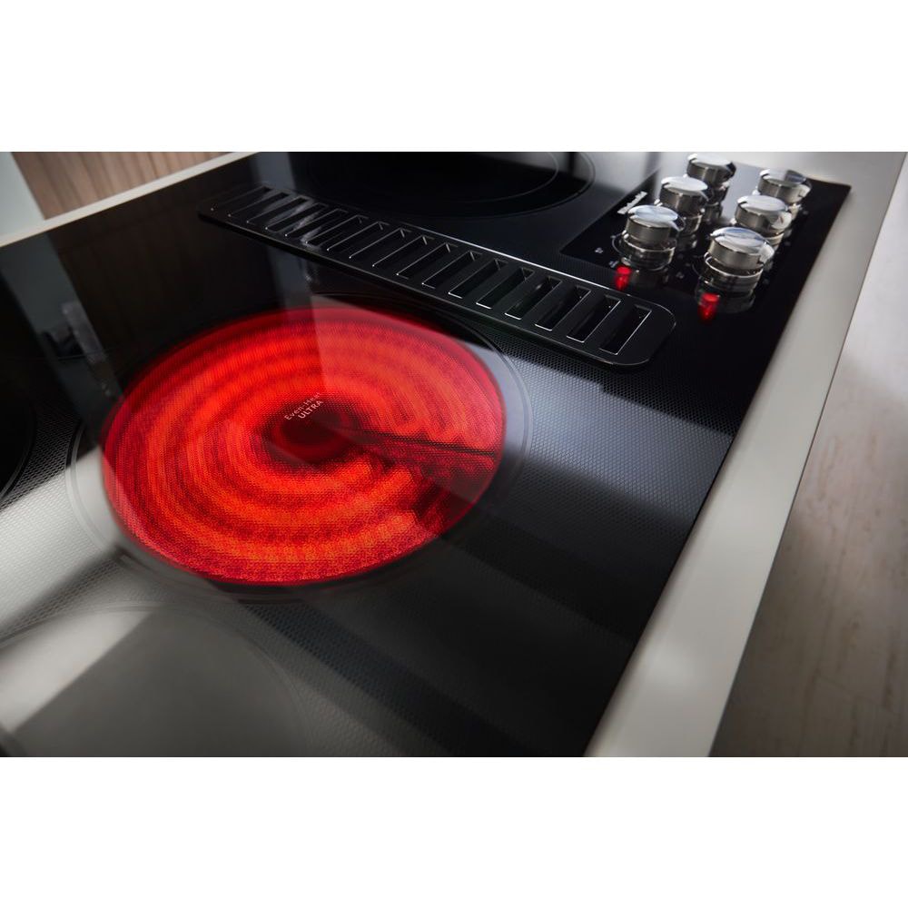 KitchenAid 36-in 5 burners Smooth Surface (Radiant) Black Electric Cooktop with Downdraft Exhaust
