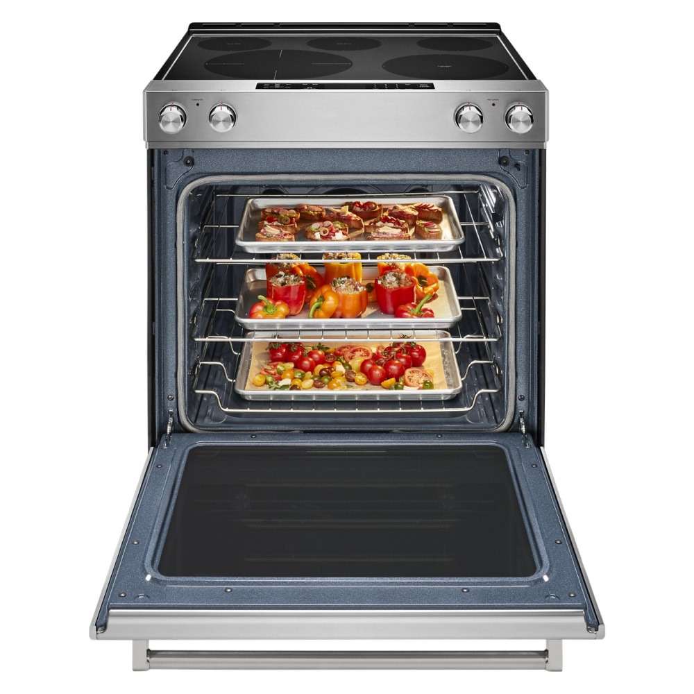 KitchenAid 30-in Glass Top 5 burners 6.4-cu ft Convection Oven Slide-In Electric Range ( Stainless steel )
