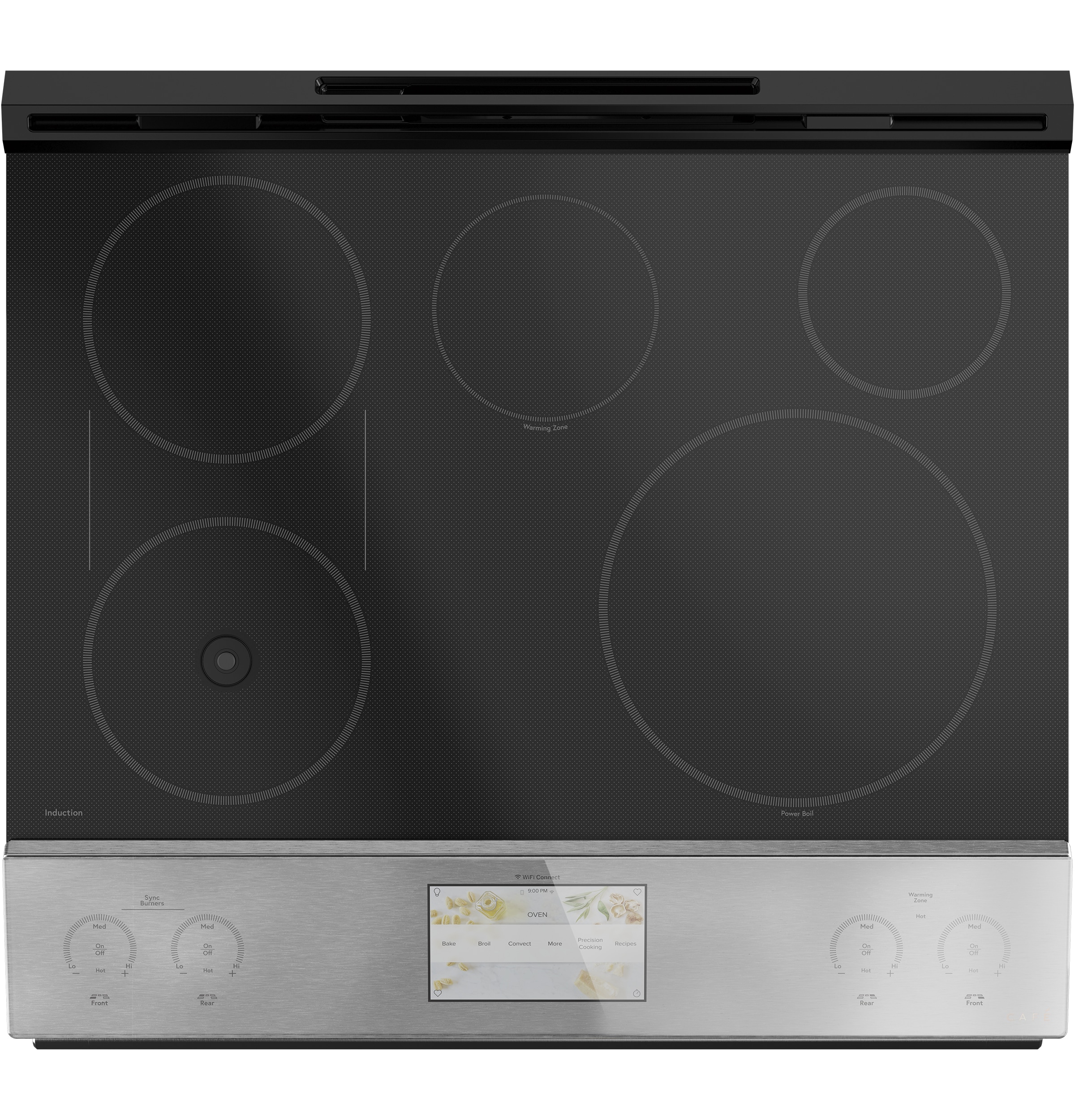 Cafe Modern Glass 30-in 5 Burners 5.7-cu ft 5.3-cu ft Convection Oven Slide-in Single Induction Range (Platinum Glass)