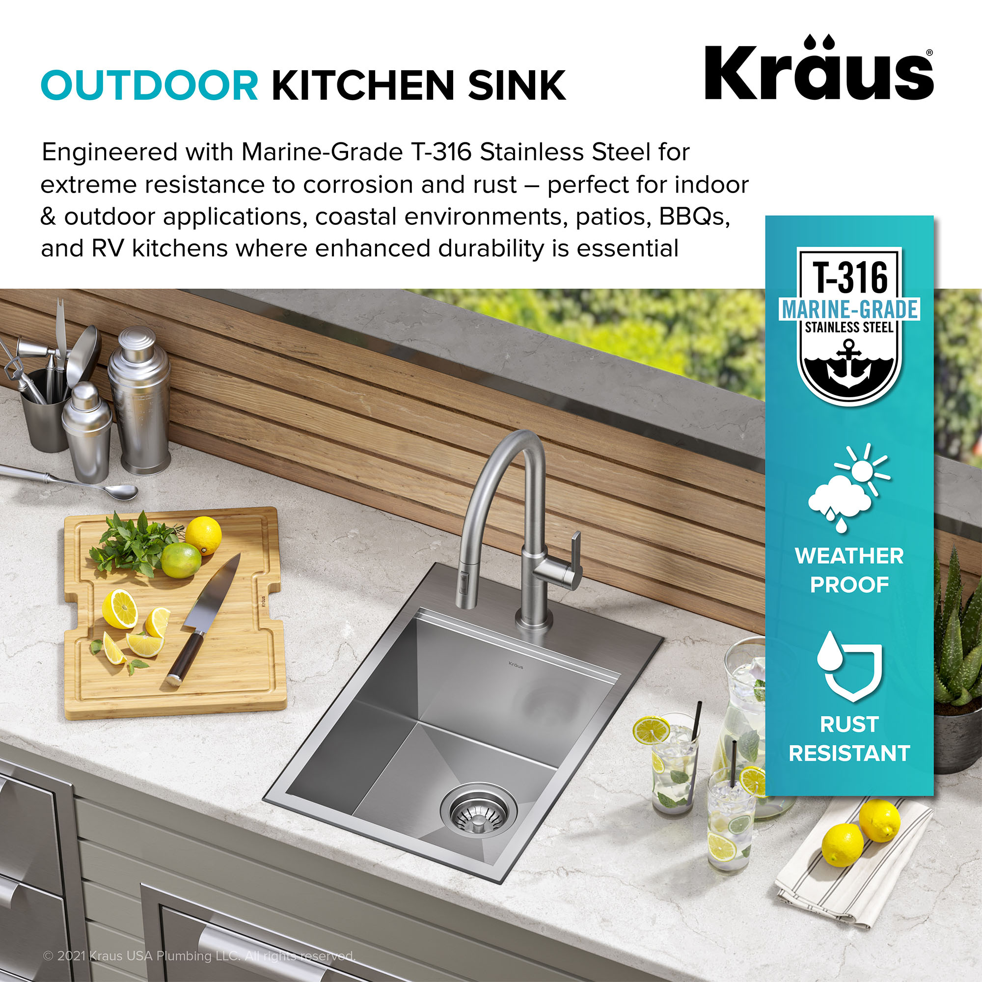 Kraus Kore 4 -Piece 15-in W x 9.38-in D x 22-in H Modular Outdoor Kitchen Sink