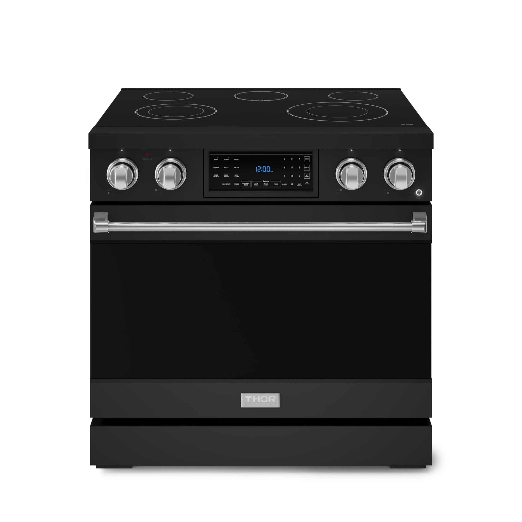 Thor Kitchen Gordon Ramsay Series 36-in Glass Top 5 burners 6-cu ft Air Fry Convection Oven Freestanding Electric Range ( Matte Black with Stainless Steel Accents )