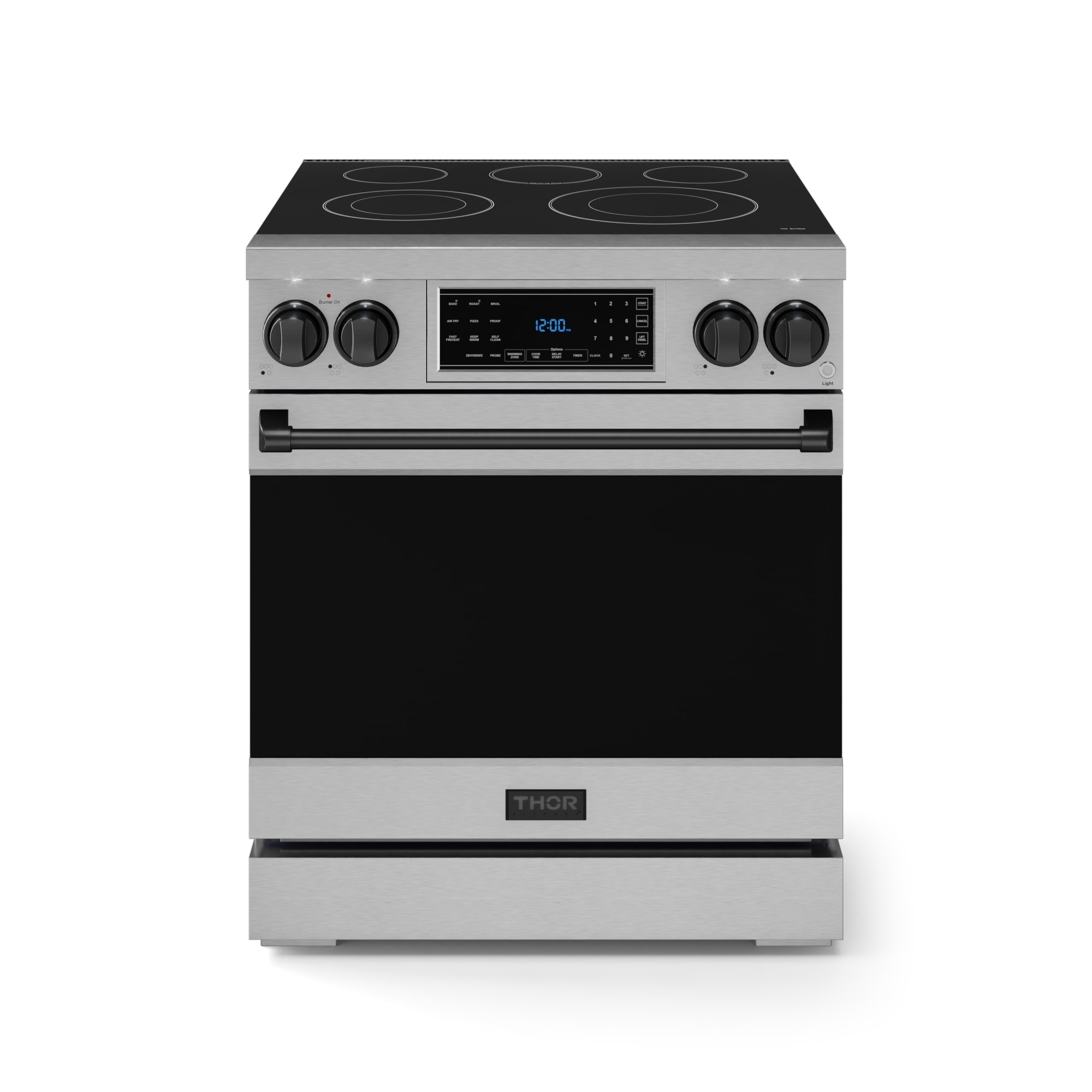 Thor Kitchen Gordon Ramsay Series 30-in Glass Top 5 burners 4.55-cu ft Air Fry Convection Oven Freestanding Electric Range ( Stainless Steel with Black Accents )