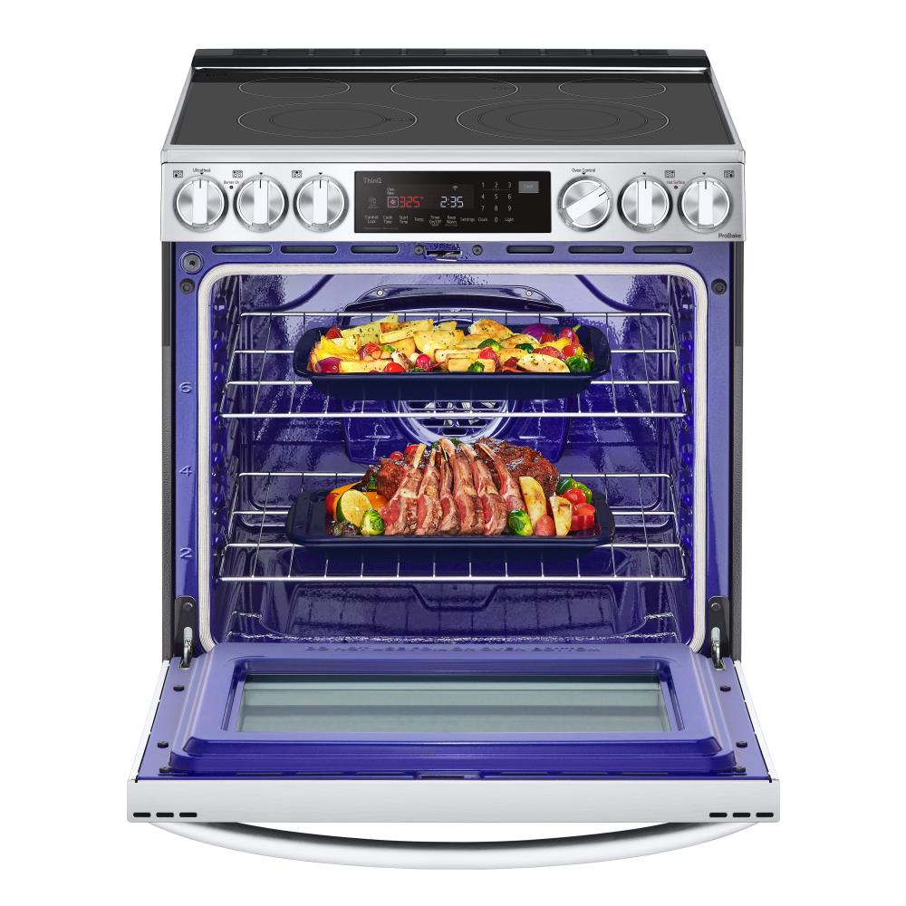 LG InstaView with Air Fry 30-in Glass Top 5 burners 6.3-cu ft Convection Oven Slide-In Electric Range ( PrintProof Stainless Steel )