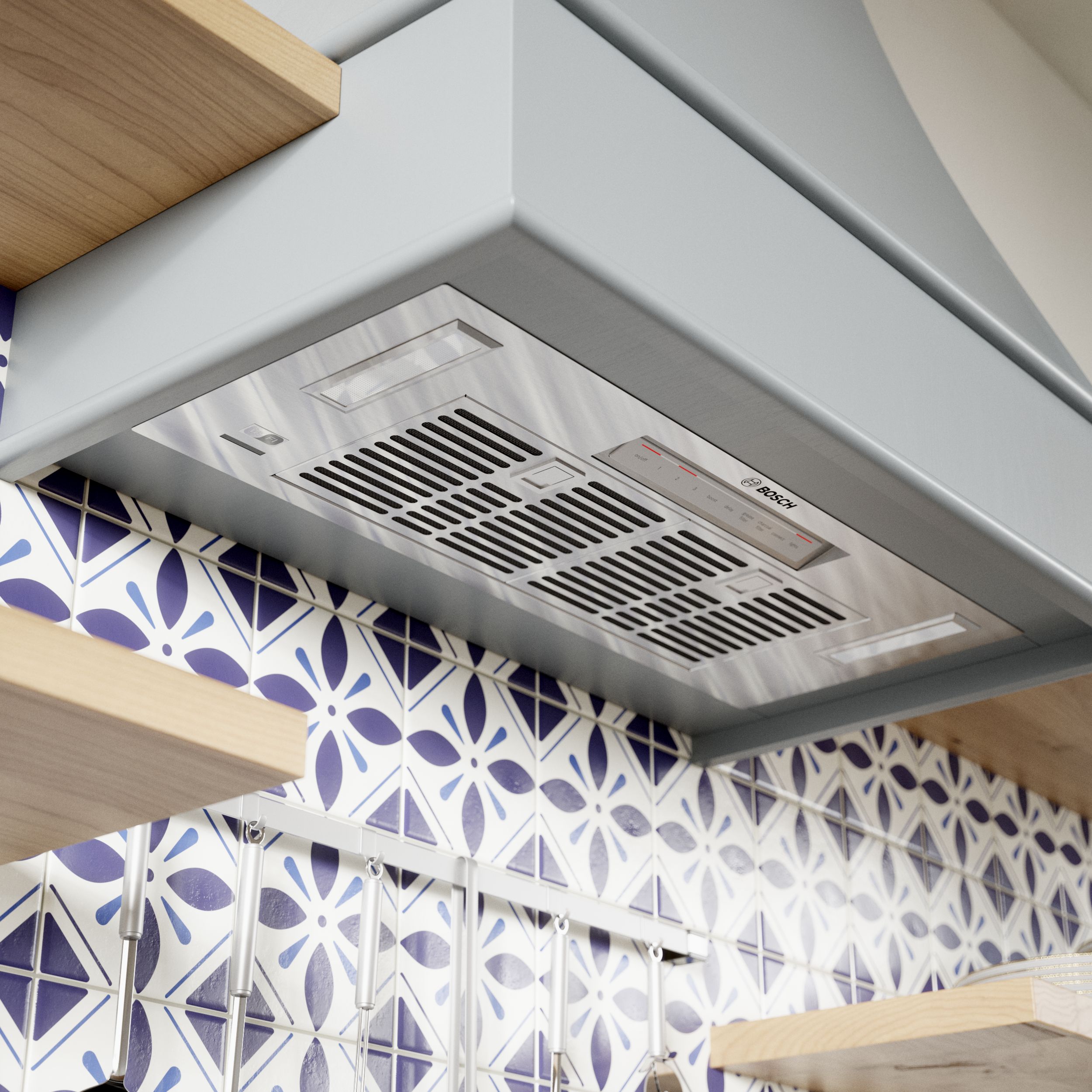 Bosch 300 Series 36 in 300 CFM Cabinet Depth Custom Insert Range Hood with Light in Stainless Steel HomeConnect