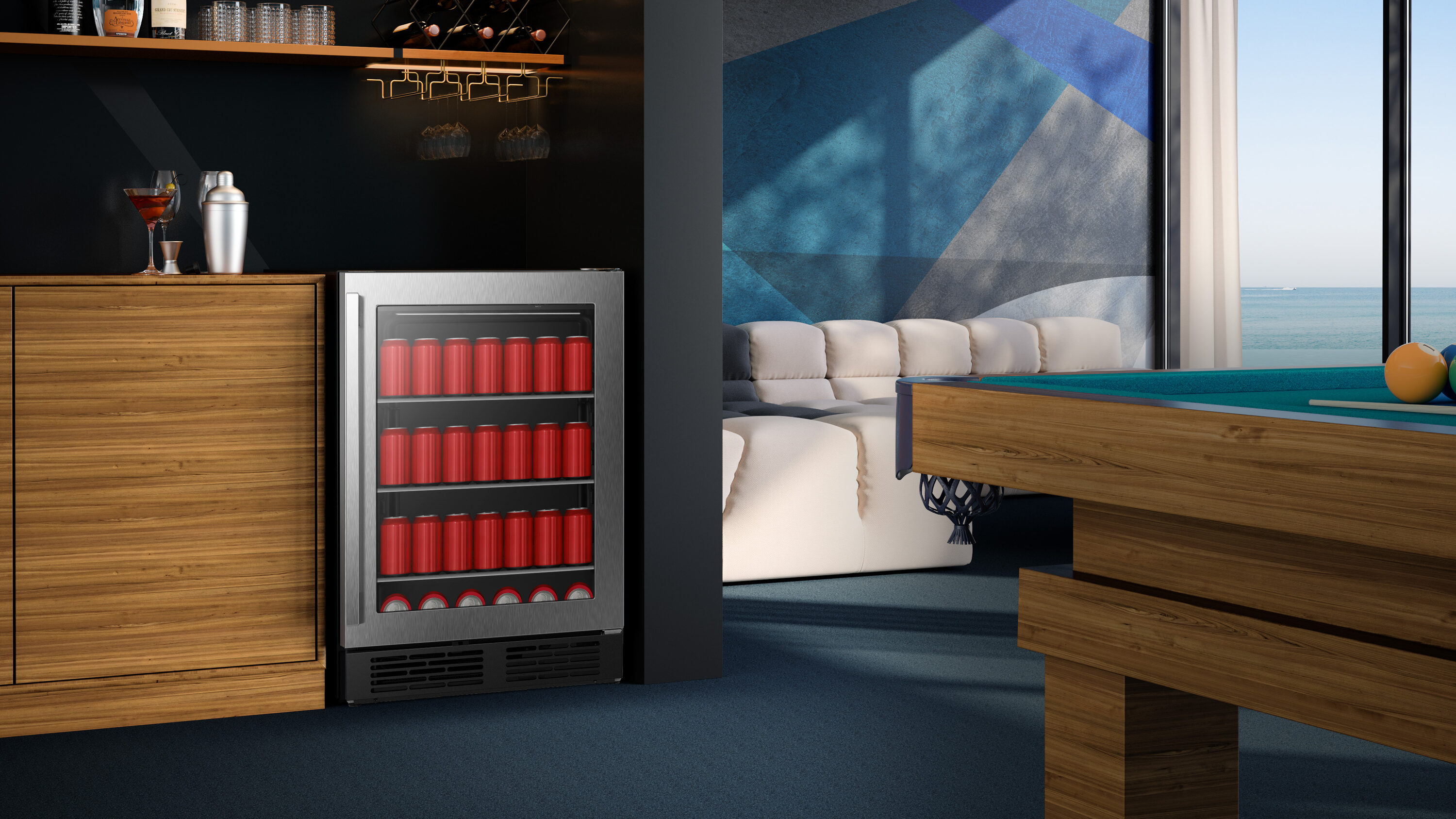 Hisense 23.4-in W 164 -Can Capacity Stainless steel Built-in/Freestanding Indoor Beverage Refrigerator with Glass Door