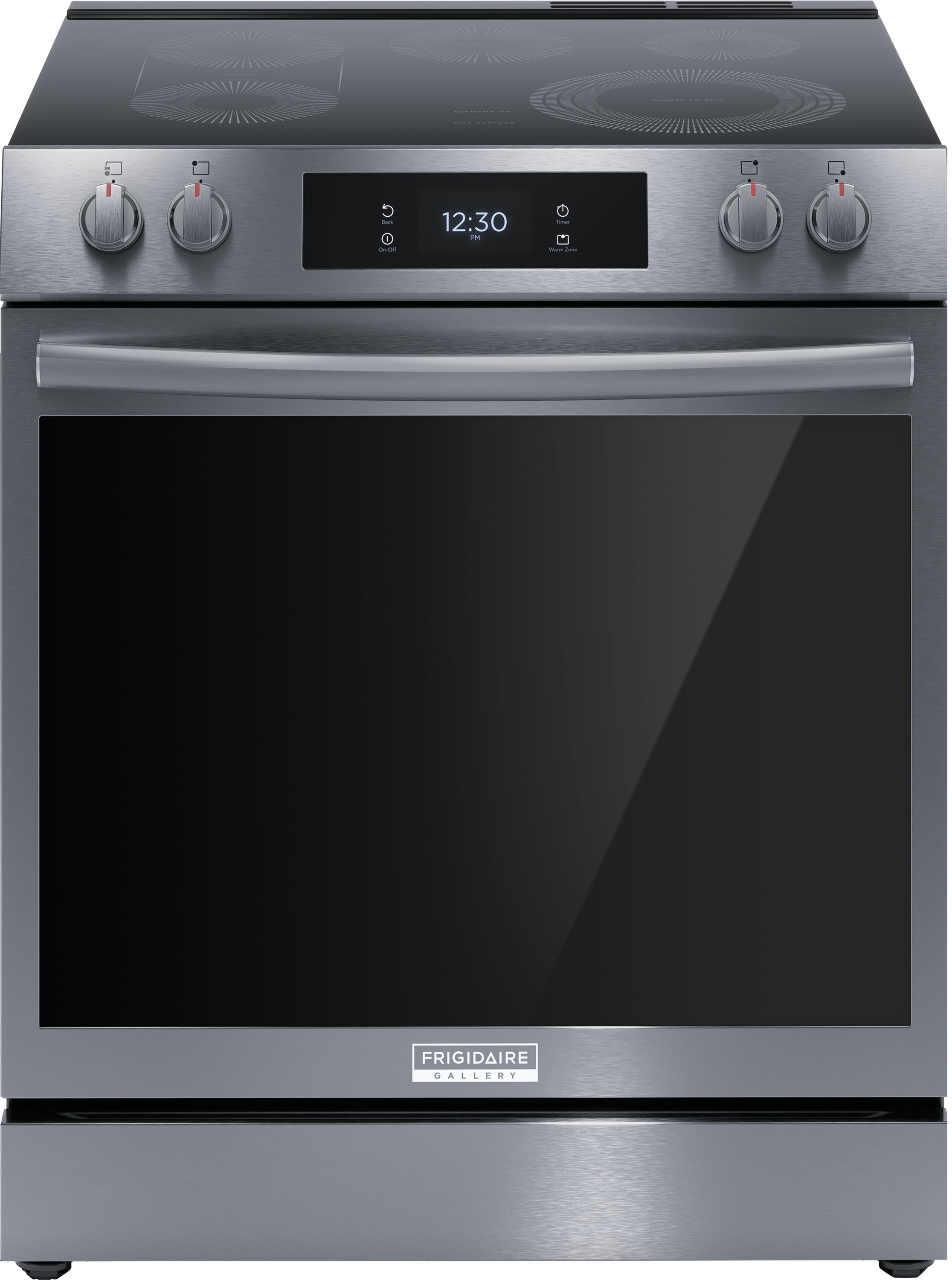 Frigidaire Gallery 30-in Glass Top 5 burners 6.2-cu ft Air Fry Convection Oven Slide-In Electric Range Smudge-Proof Black Stainless Steel )