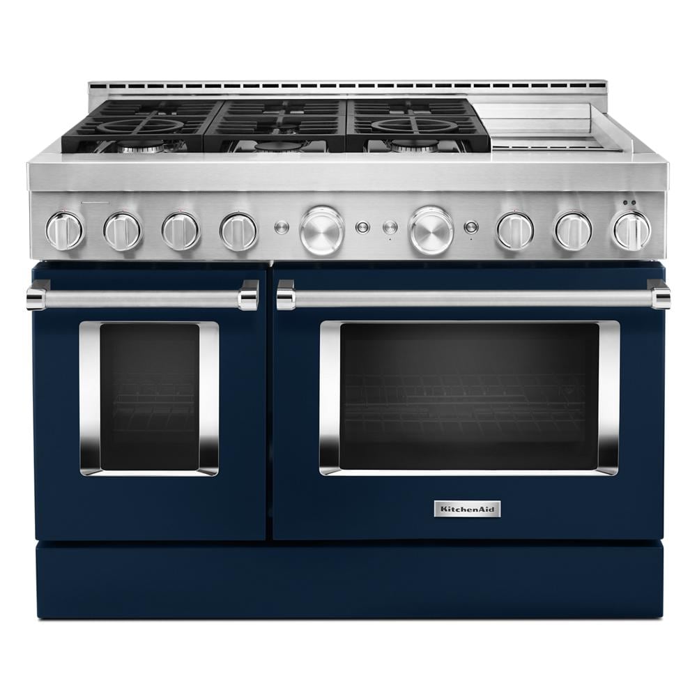 KitchenAid 48-in 6 burners 4.1-cu ft / 2.2-cu ft Convection Oven Freestanding Double Oven Gas Range ( Ink Blue )