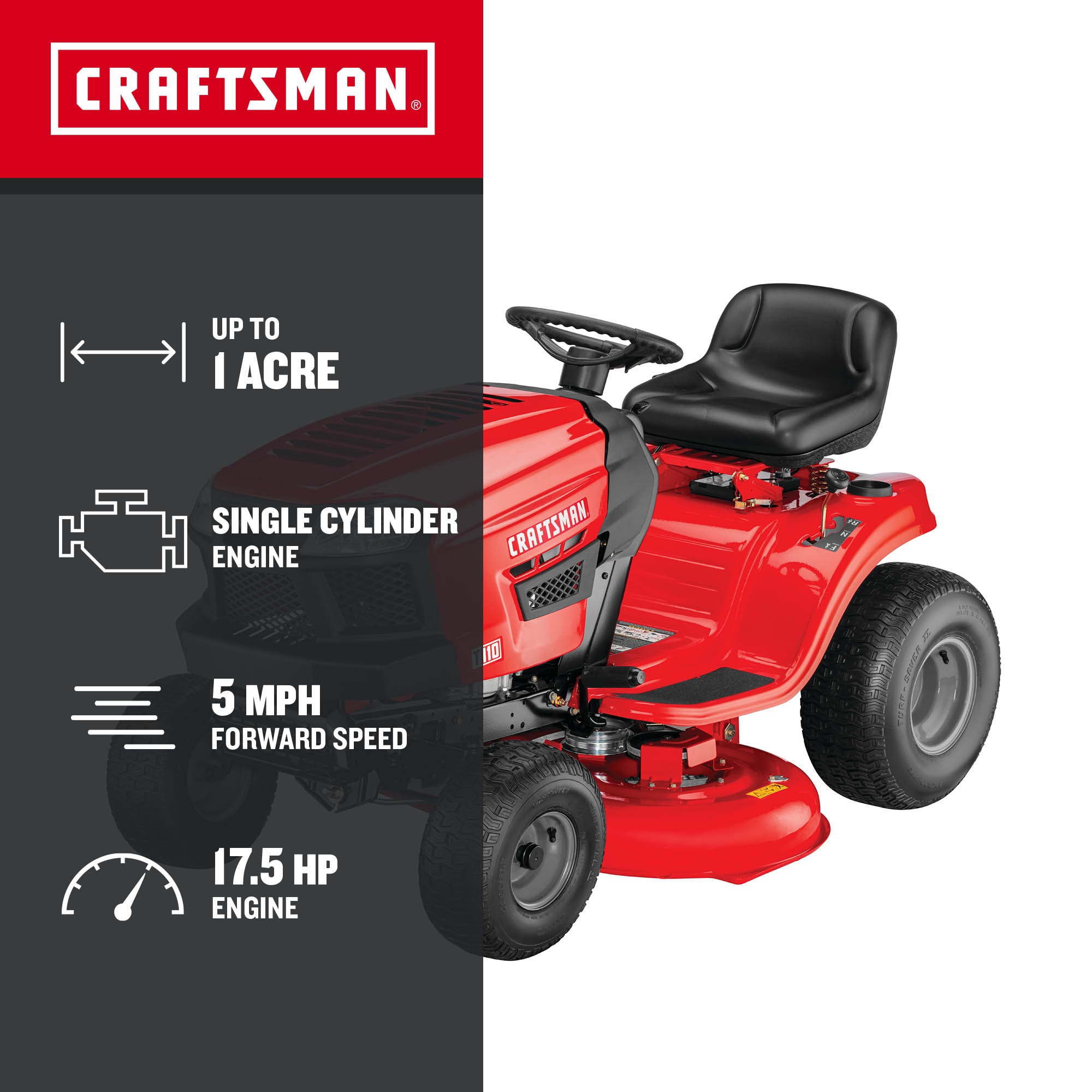CRAFTSMAN T110 42-in 17.5 -HP Single cylinder Gas Riding lawn mower