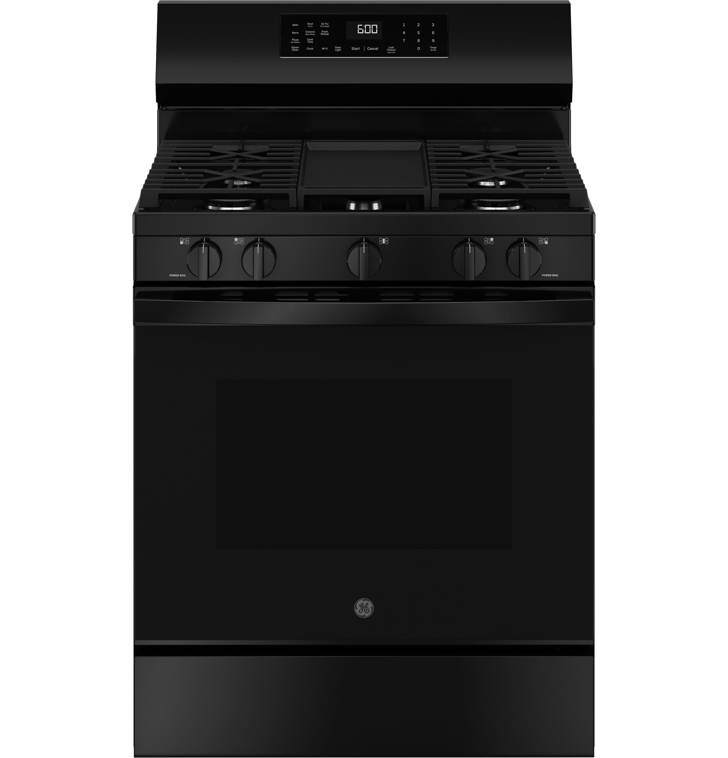 GE EasyWash Oven Tray 30-in 5 burners 5.3-cu ft Air Fry Convection Oven Freestanding Natural Gas Range ( Black )