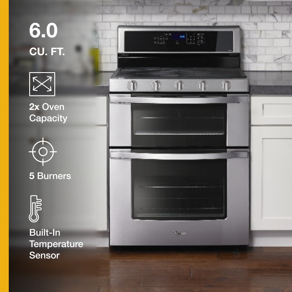 Whirlpool 30-in 5 burners 3.9-cu ft / 2.1-cu ft Convection Oven Freestanding Double Oven Gas Range ( Stainless Steel )