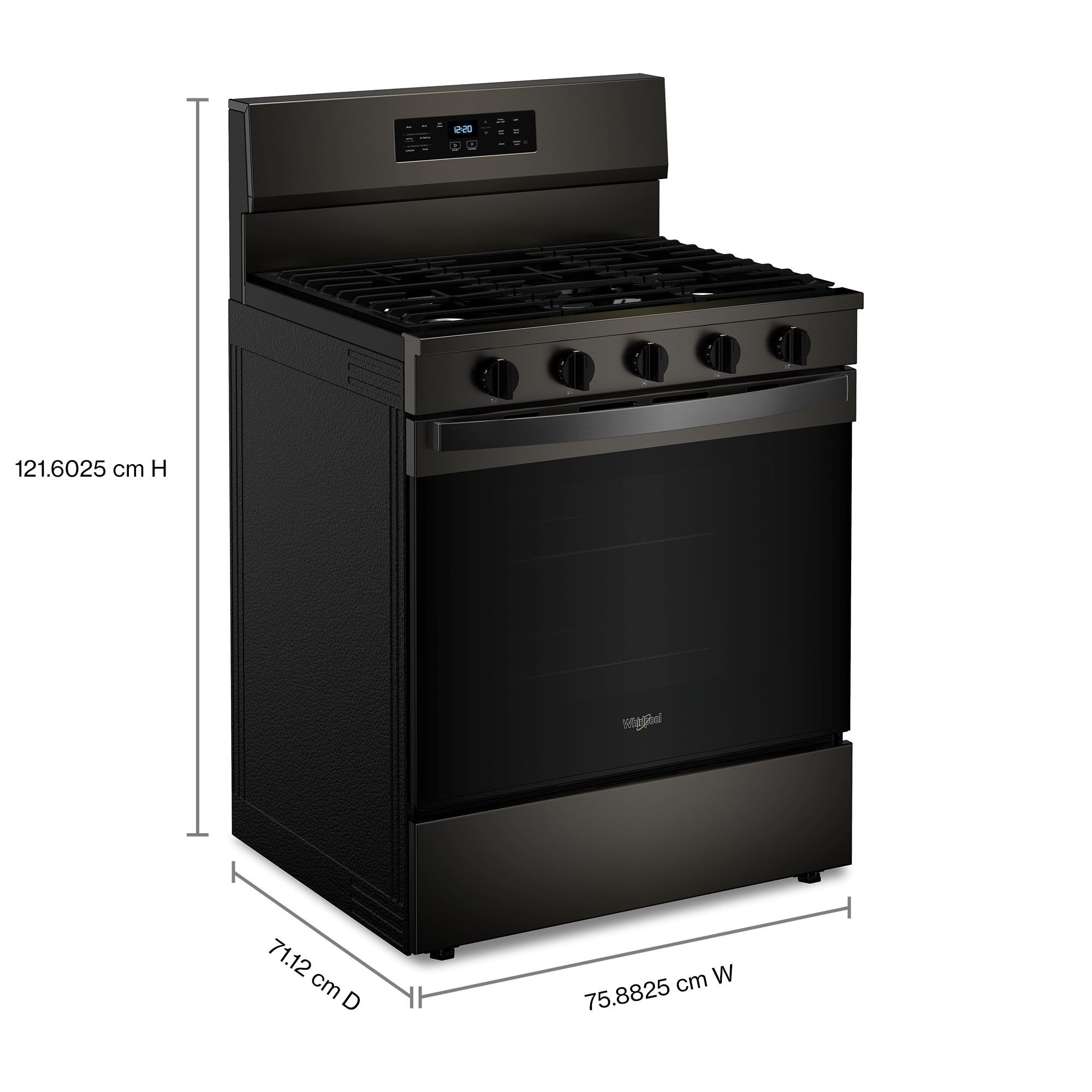 Whirlpool Air Cooking Technology 30-in 5 burners 5-cu ft Air Fry Convection Oven Freestanding Natural Gas Range ( Black Stainless Steel )