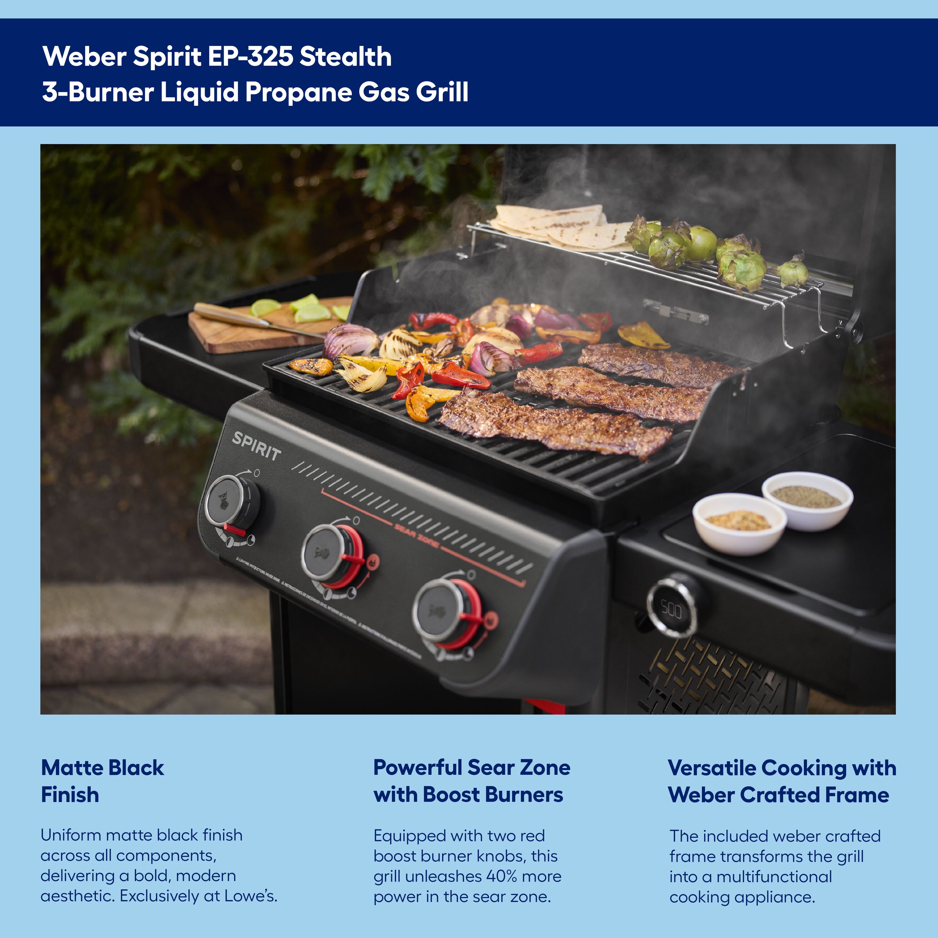 Weber Spirit EP-325 Stealth Matte Black 3 -Burner Liquid Propane Gas Grill
