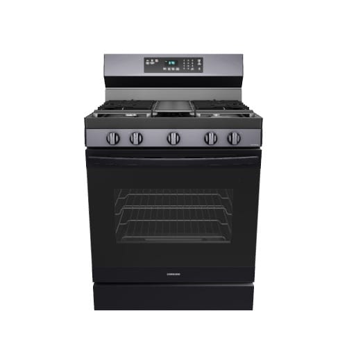 Samsung 30-in 5 burners 6.0-cu ft Air Fry Convection Oven Freestanding Natural Gas Range ( Fingerprint Resistant Black Stainless Steel )