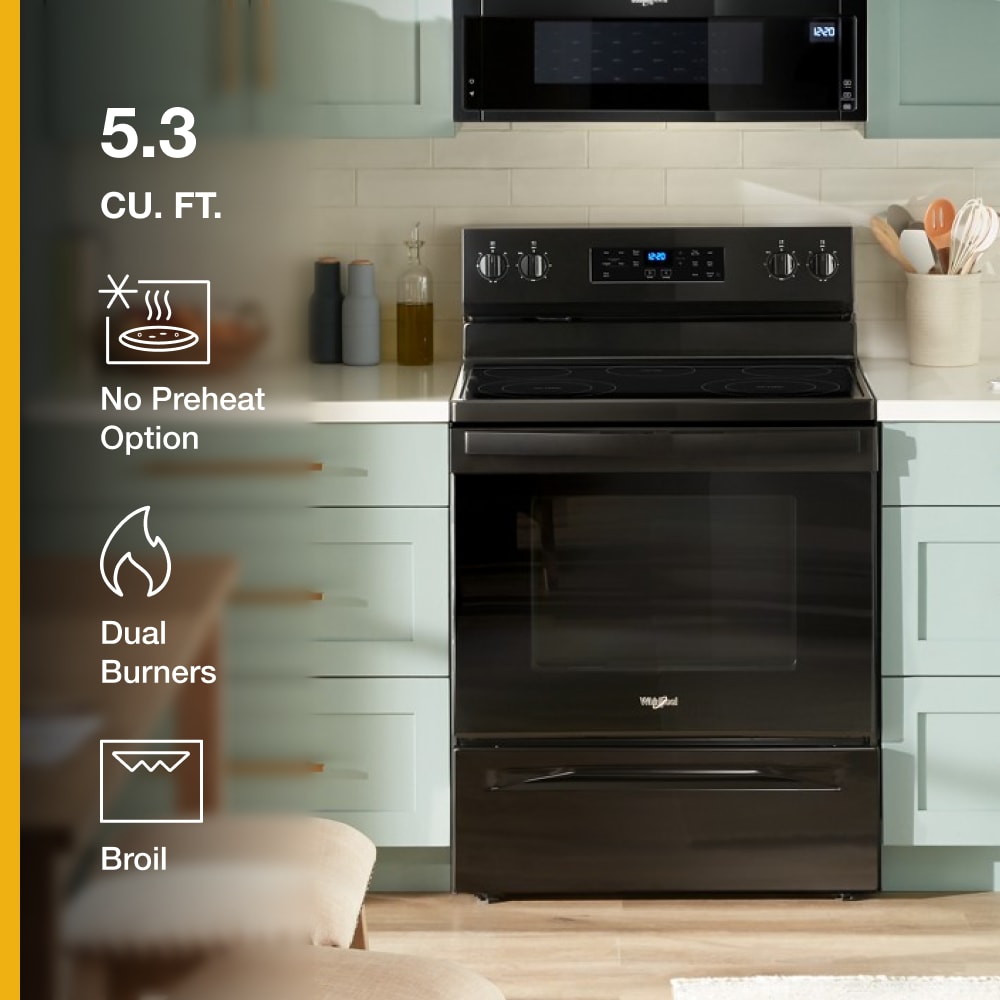 Whirlpool 30-in Glass Top 5 burners 5.3-cu ft Freestanding Electric Range ( Black )