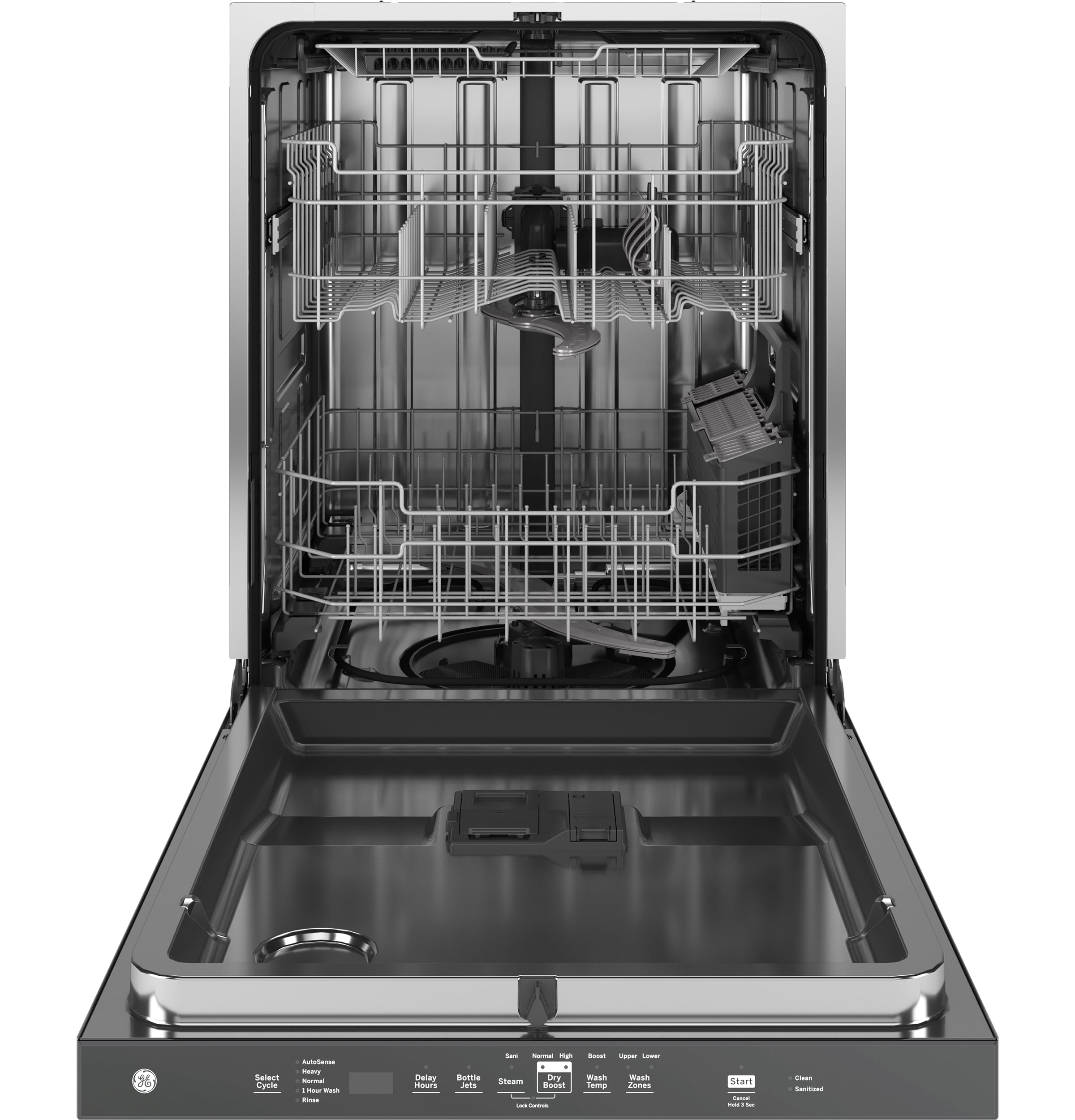 GE Dry Boost Top Control 24 in Built In Dishwasher With Third Rack Black ENERGY STAR 45 dBA