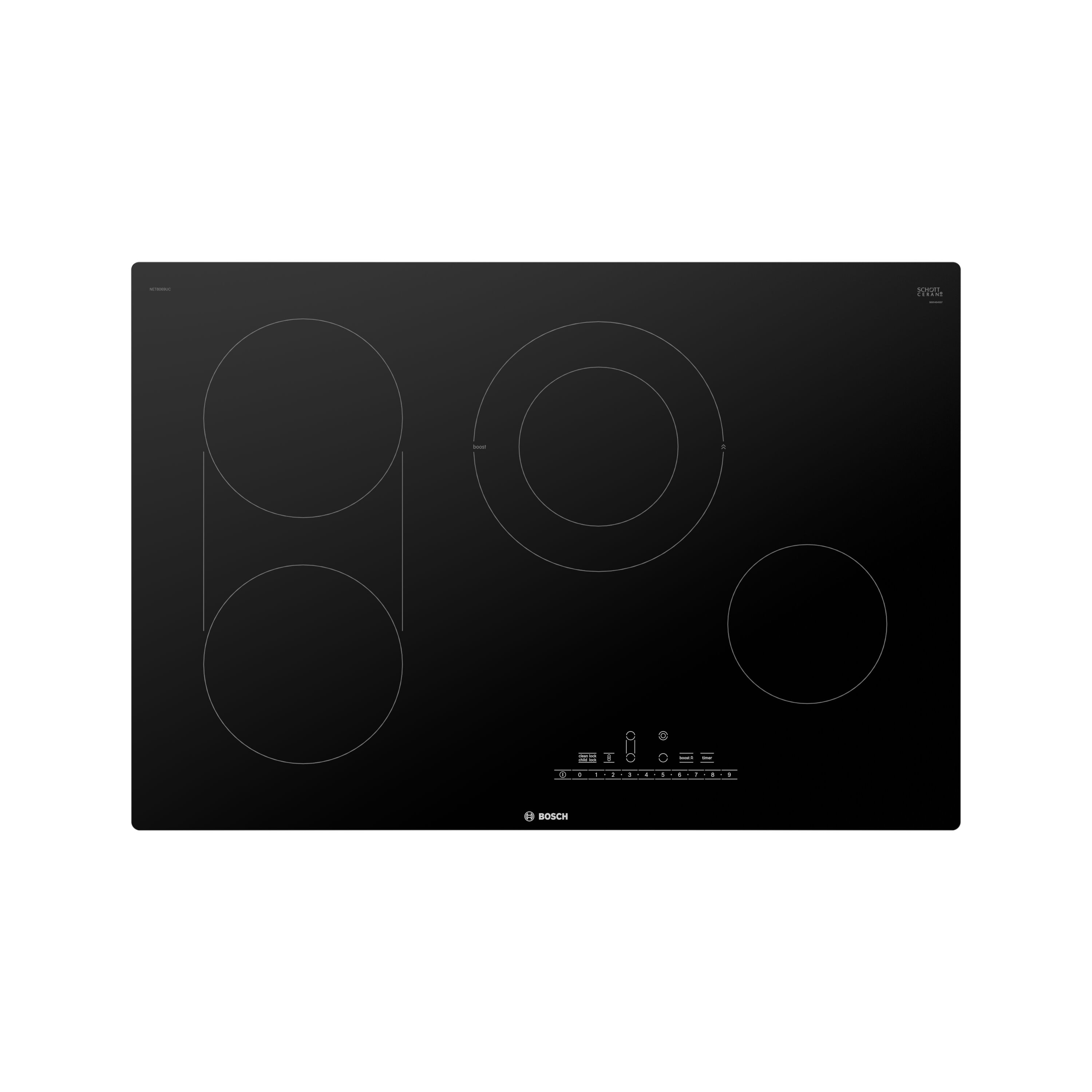 Bosch 800 Series 30-in 4 burners Smooth Surface (Radiant) Black Electric Cooktop with Bridge Element
