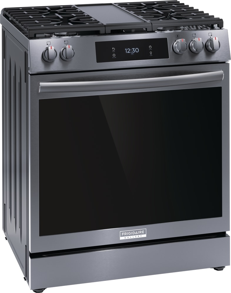 Frigidaire Gallery 30-in 5 burners 6-cu ft Air Fry Convection Oven Slide-In Gas Range ( Smudge-Proof Black Stainless Steel )