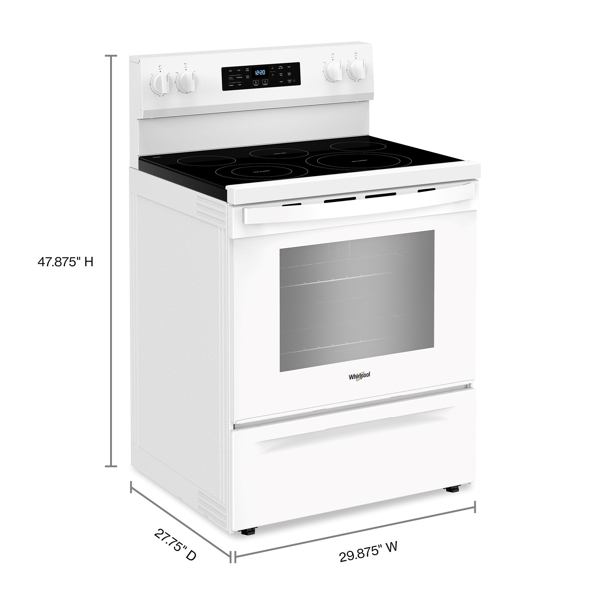 Whirlpool Air Cooking Technology 30-in Glass Top 5 burners 5.3-cu ft Air Fry Convection Oven Freestanding Electric Range ( White )