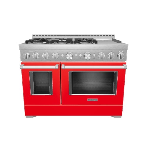 KitchenAid 48-in 6 burners 4.1-cu ft / 2.2-cu ft Convection Oven Freestanding Double Oven Gas Range ( Passion Red )