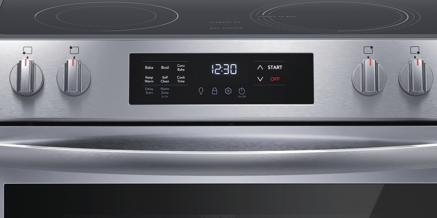 Frigidaire 30-in Glass Top 5 burners 5.3-cu ft Convection Oven Slide-In Electric Range Fingerprint Resistant Stainless Steel )