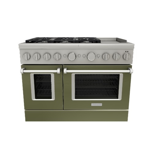 KitchenAid Commercial Style 48-in 4.1-cu ft / 2.2-cu ft Convection Oven Freestanding Double Oven Dual Fuel Range ( Avocado Cream )