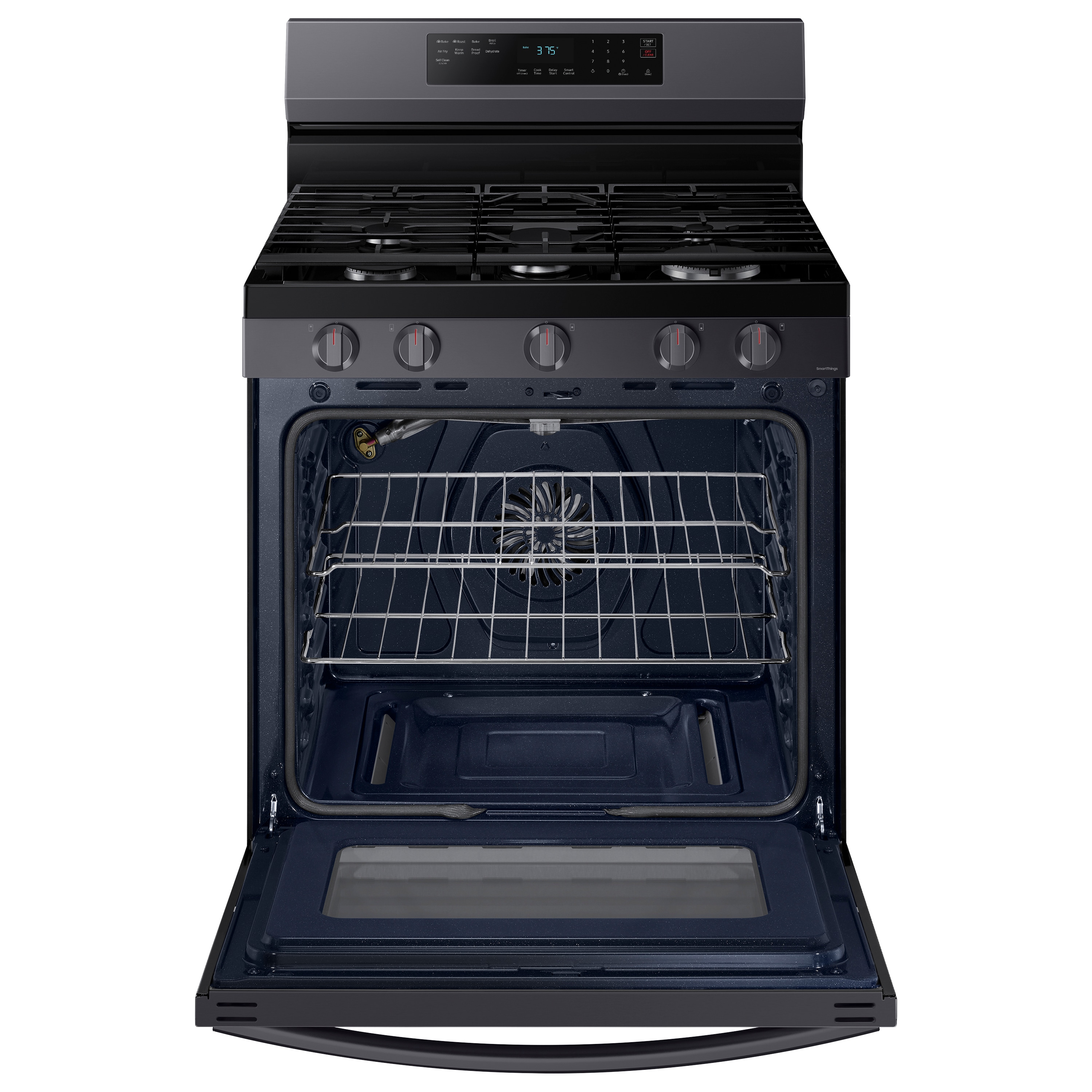 Samsung 30-in 5 burners 6.0-cu ft Air Fry Convection Oven Freestanding Natural Gas Range ( Fingerprint Resistant Black Stainless Steel )