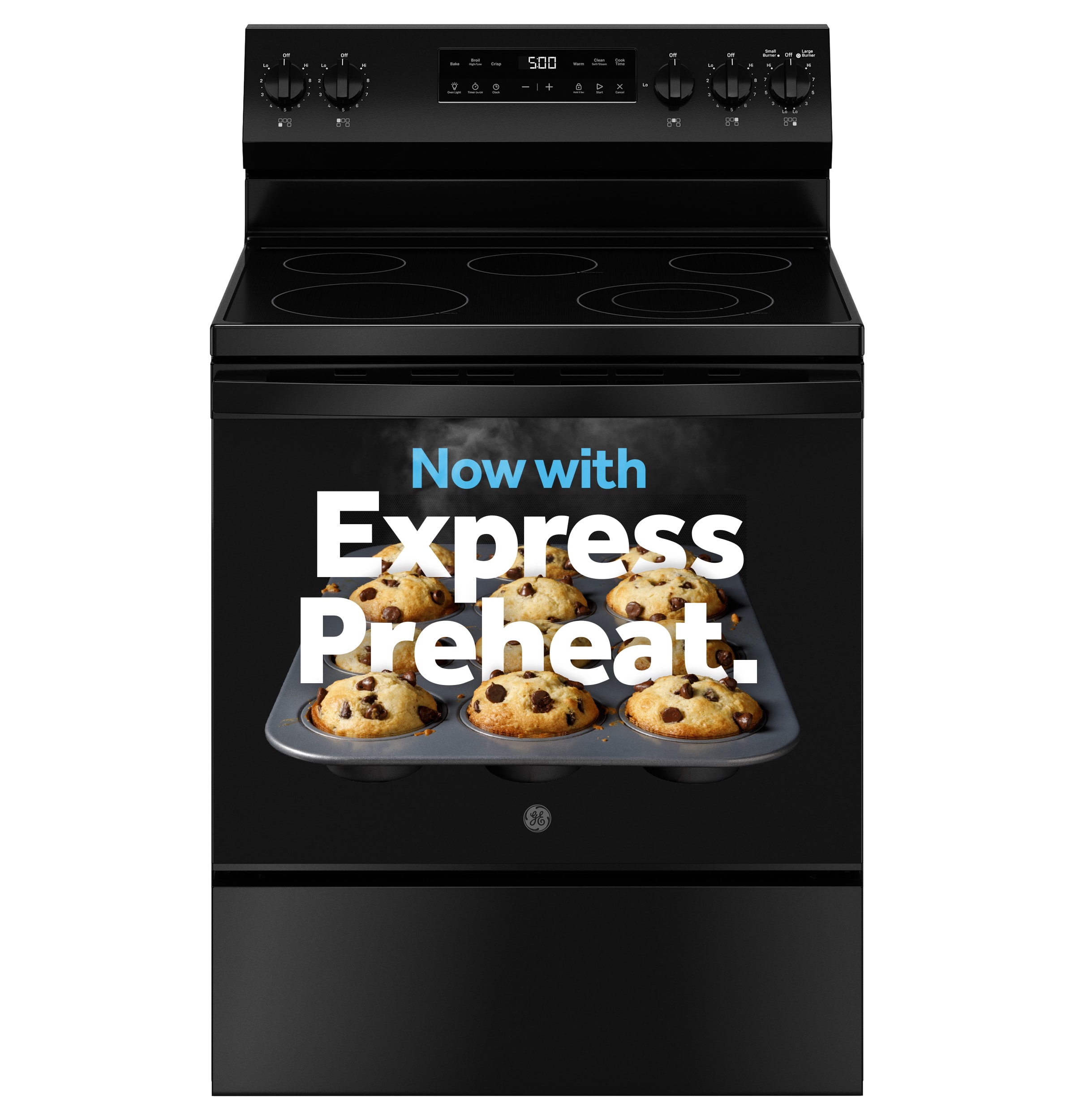 GE Crisp Mode 30-in Glass Top 5 burners 5.3-cu ft Freestanding Electric Range ( Black )