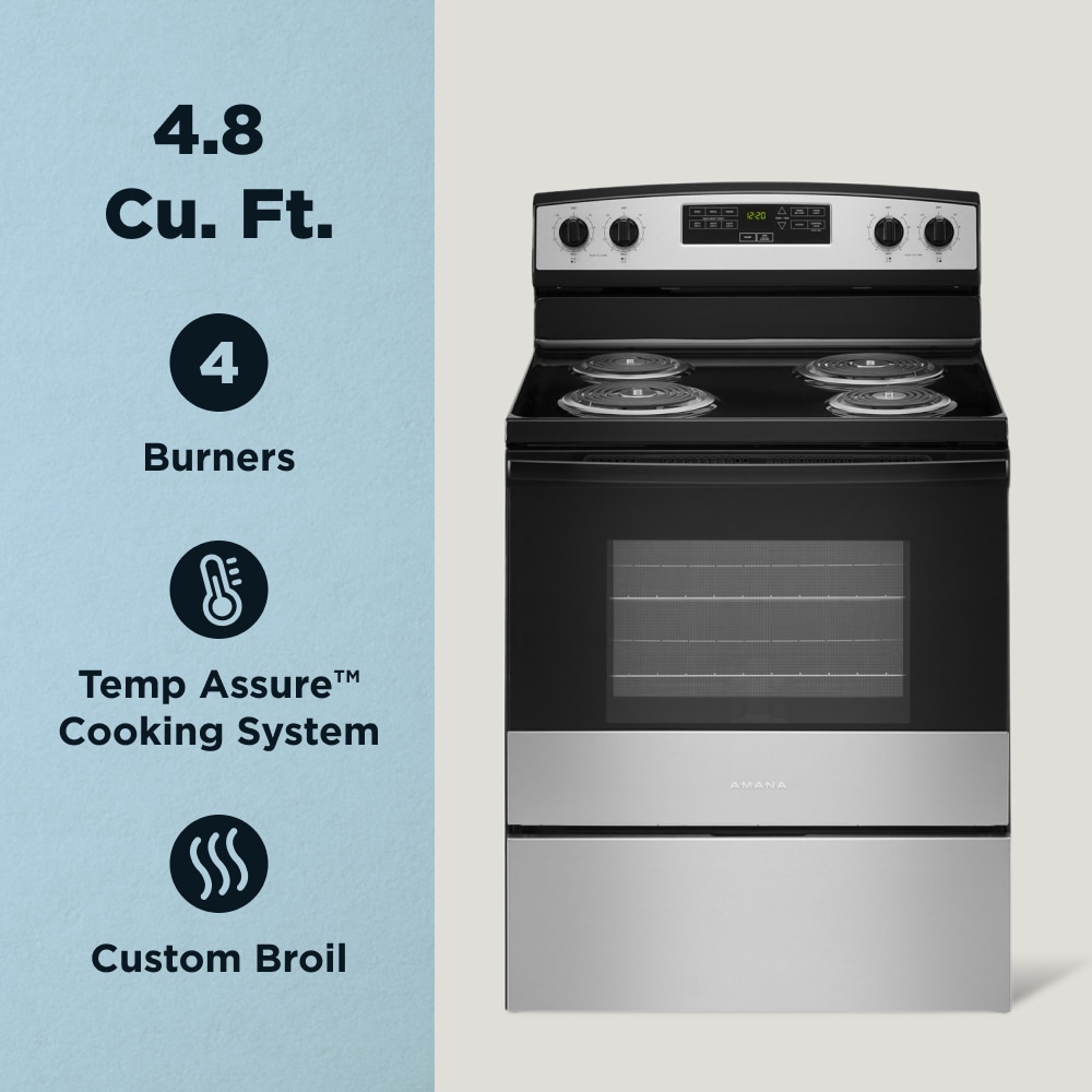 Amana 30-in 4 burners 4.8-cu ft Freestanding Electric Range ( Stainless Steel )