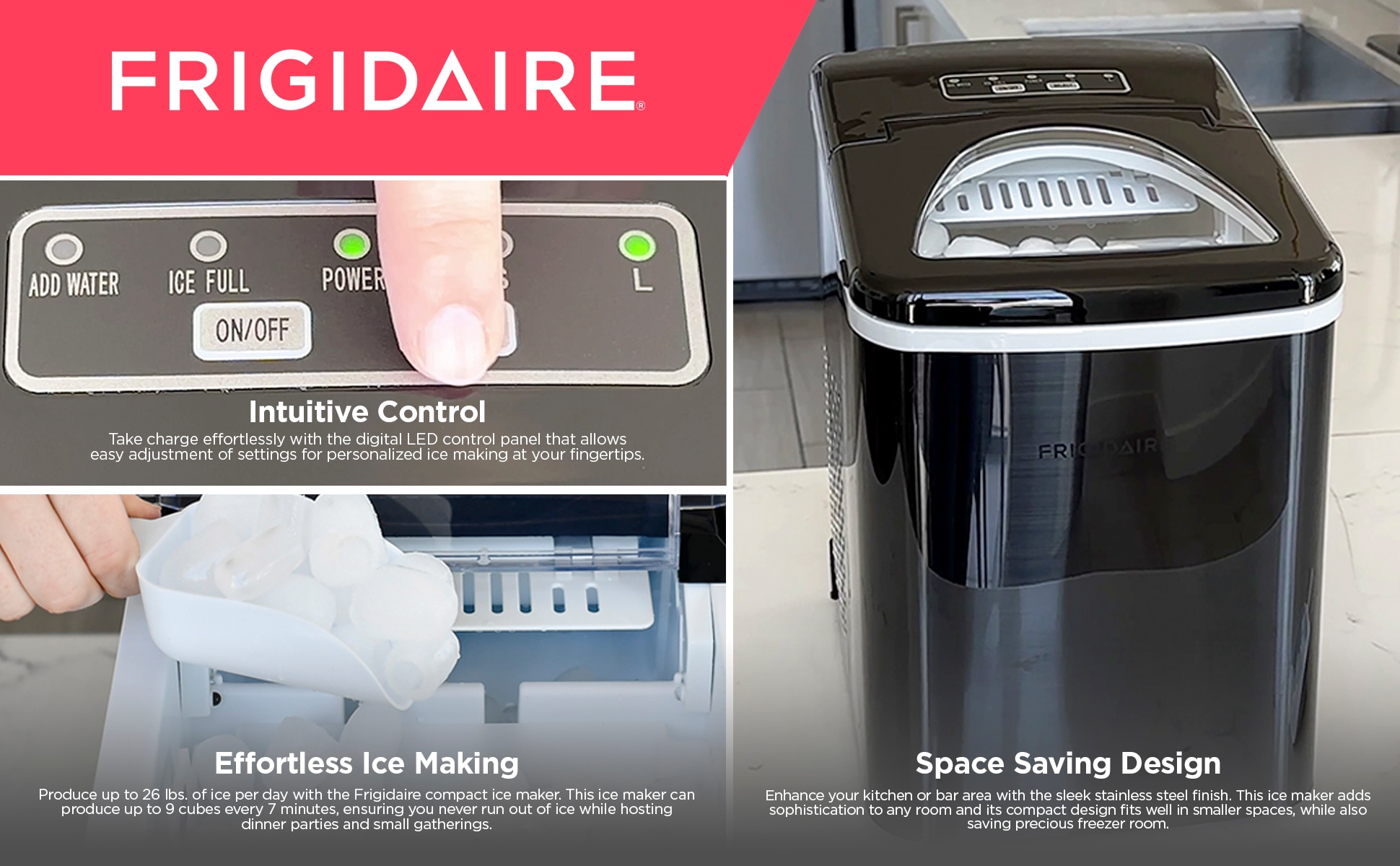 Frigidaire 26 lb Ice Per day Countertop Bullet Ice Maker Black