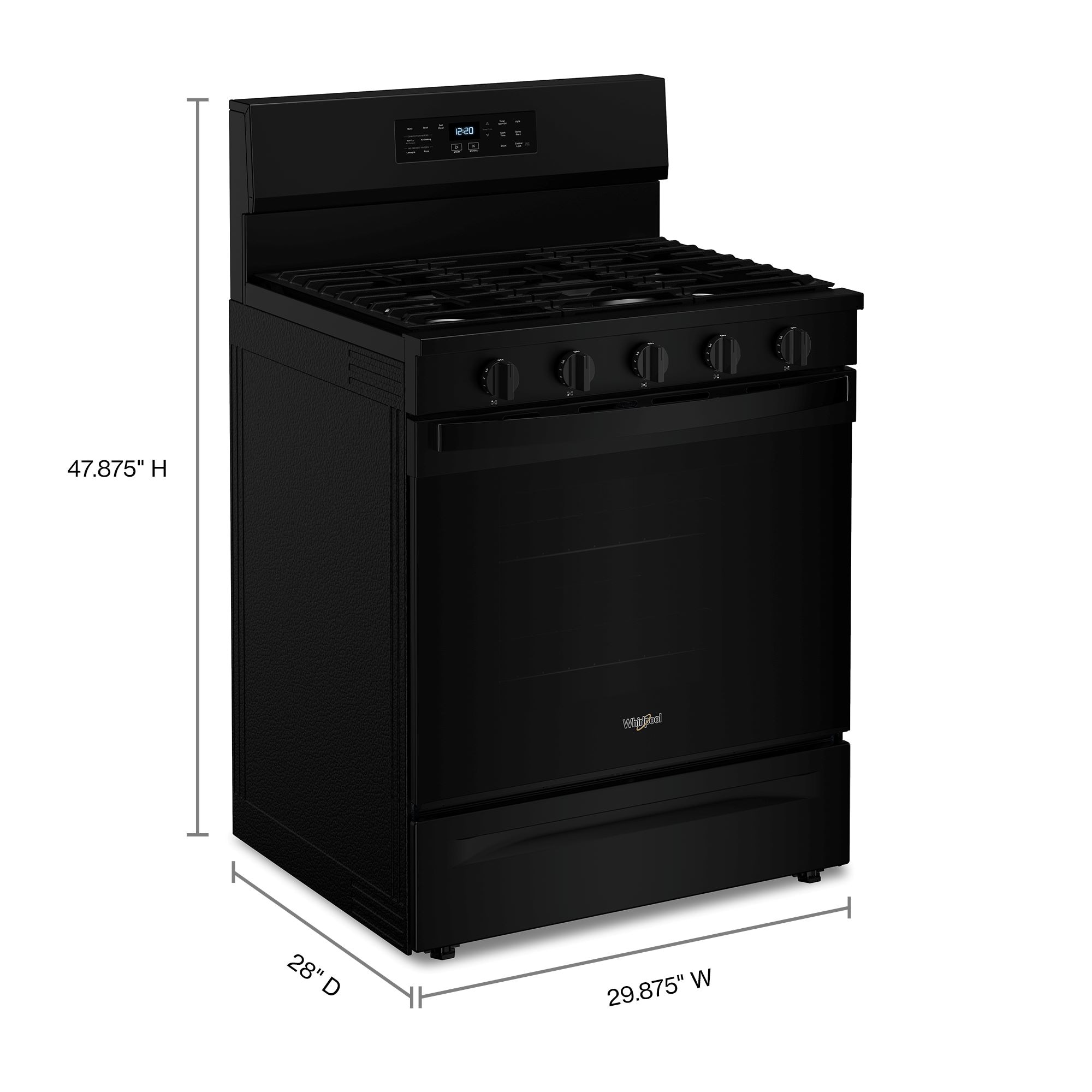 Whirlpool Air Cooking Technology 30-in 5 burners 5-cu ft Air Fry Convection Oven Freestanding Natural Gas Range ( Black )