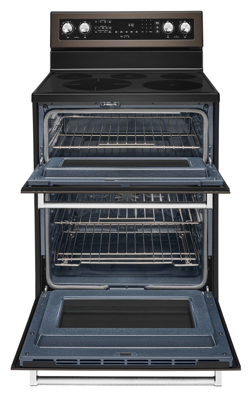 KitchenAid 30-in Glass Top 5 burners 4.2-cu ft / 2.5-cu ft Convection Oven Freestanding Double Oven Electric Range ( Black Stainless with PRINTSHIELD )